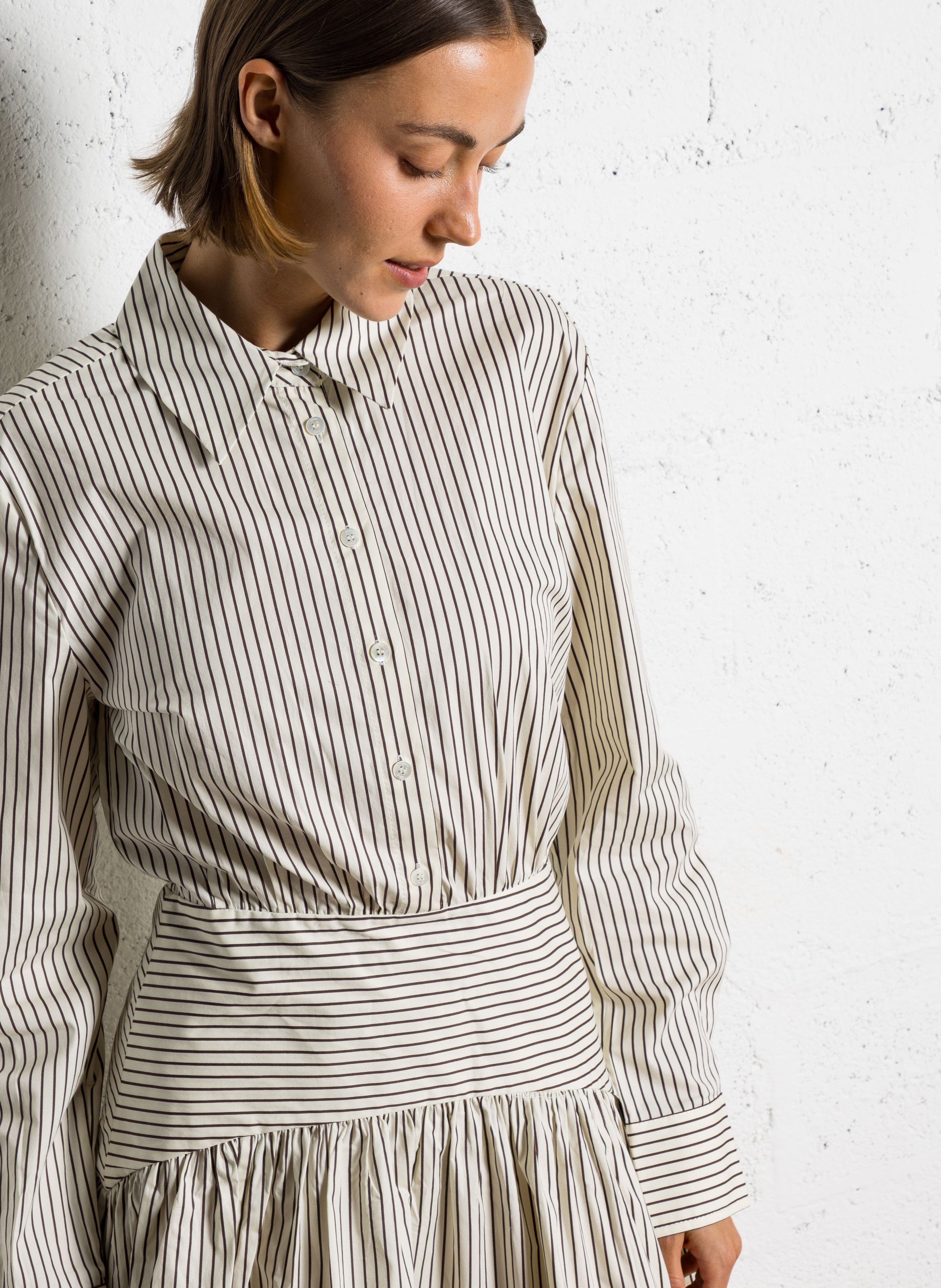 Short dress in striped blended cotton STAUD Multicolored