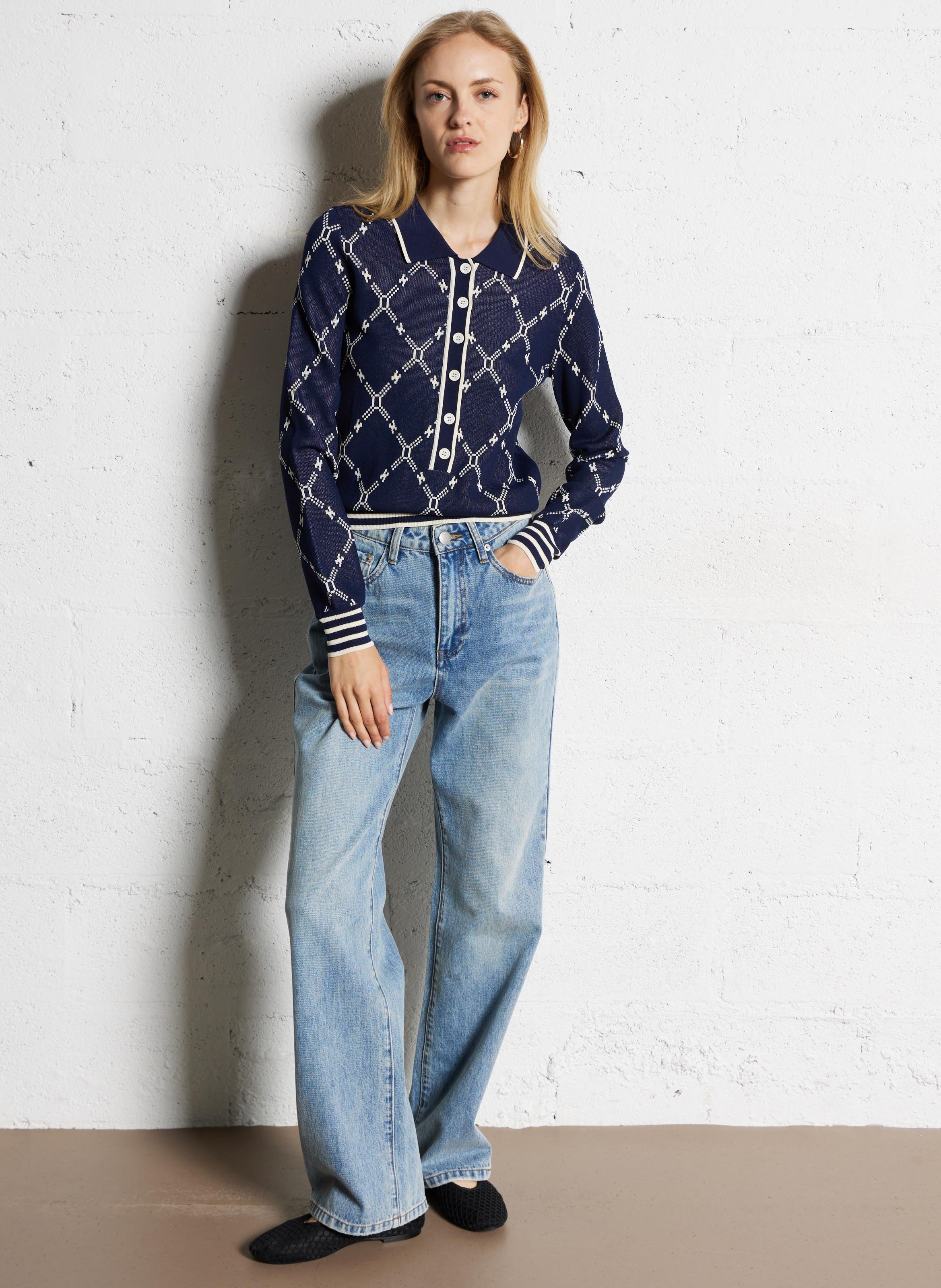 Pull droit col classique SUNCOO Bleu