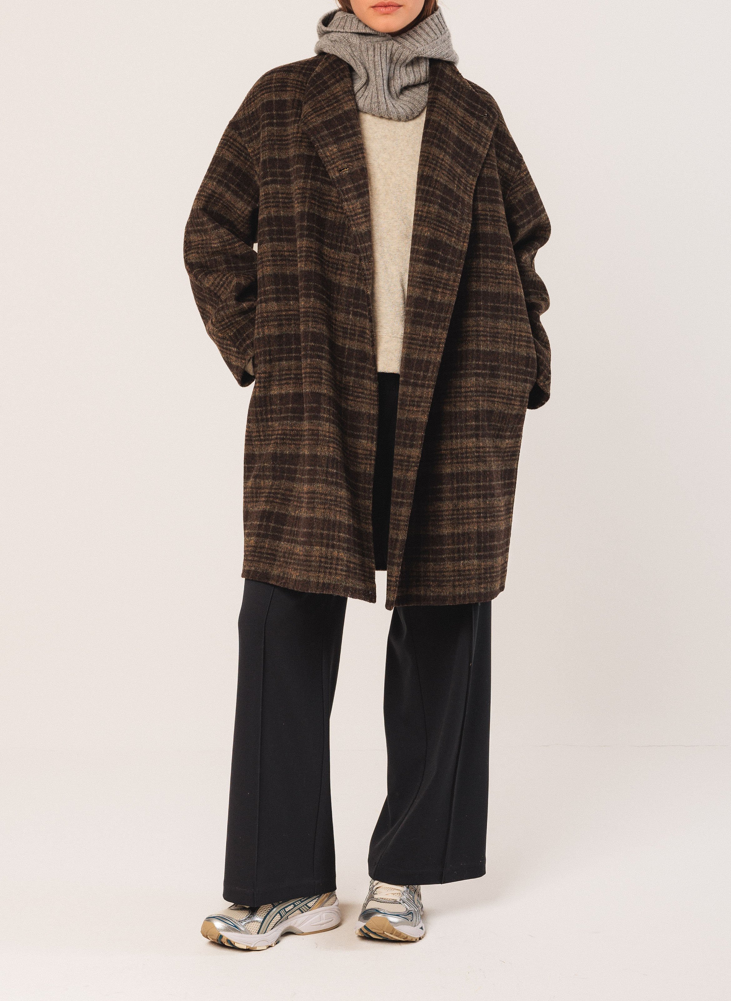 Straight wool-blend coat with high collar INDI & COLD Khaki