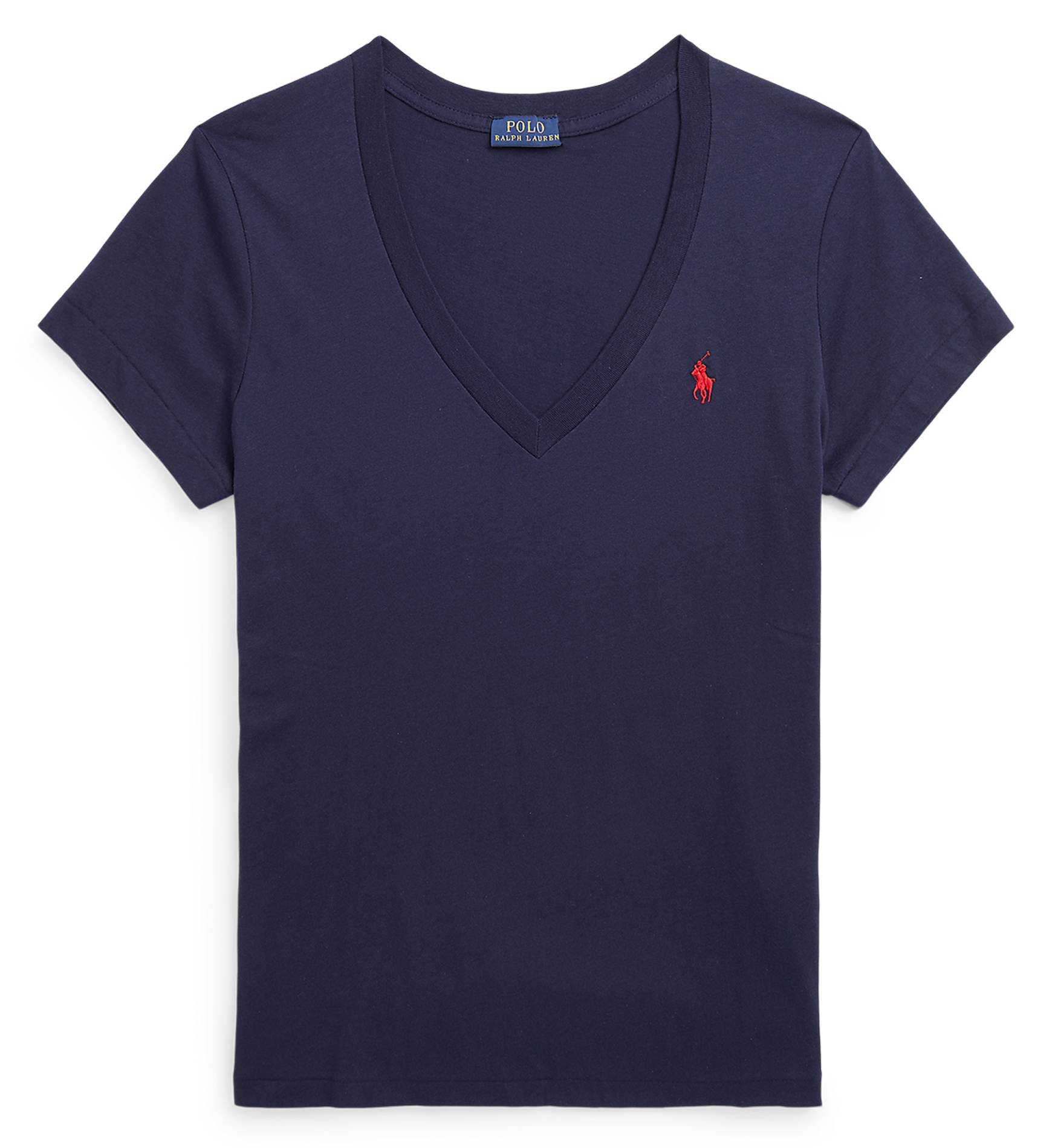 Embroidered cotton V-neck T-shirt Blue