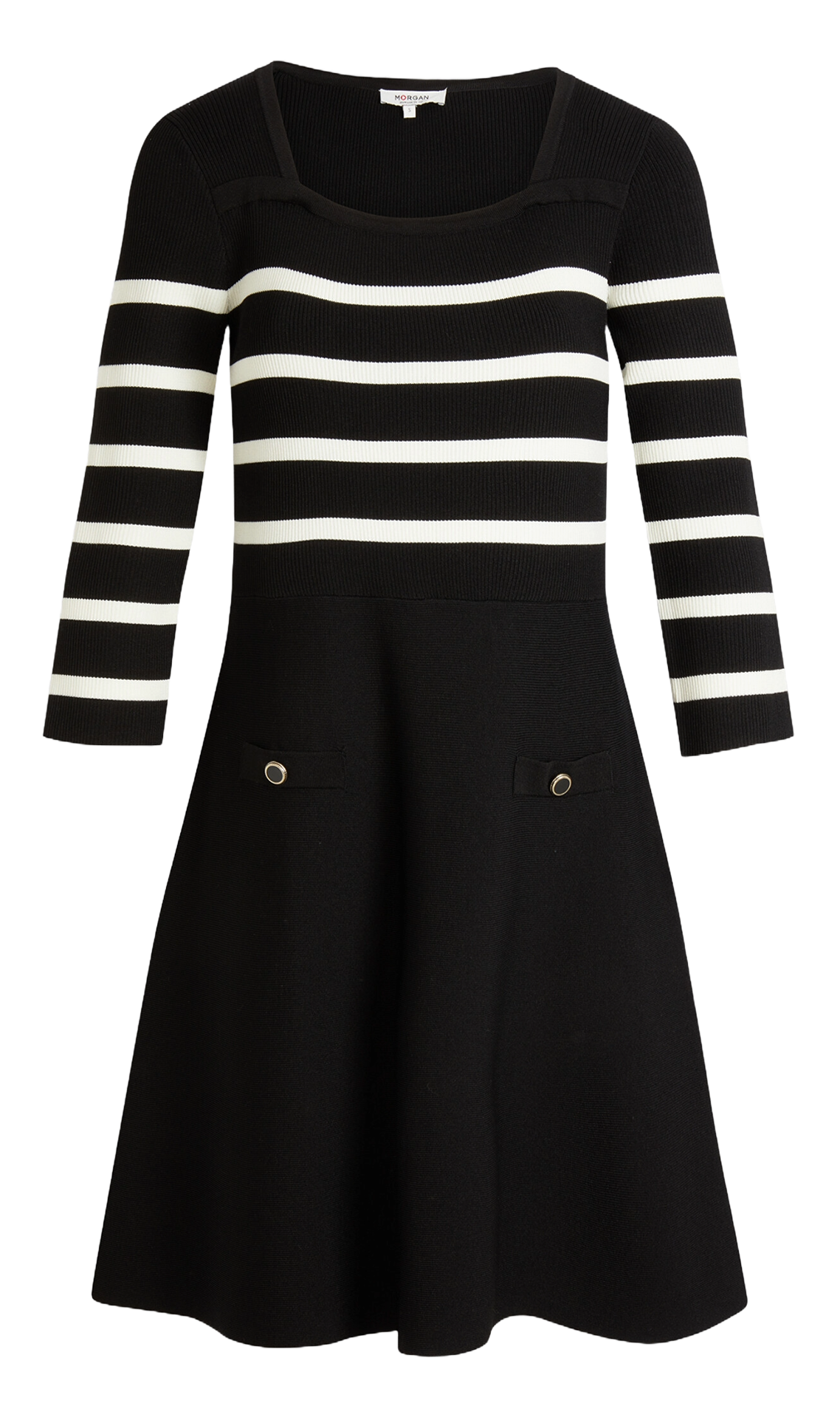 Korte jurk met vierkante halslijn en strepen MORGAN Zwart