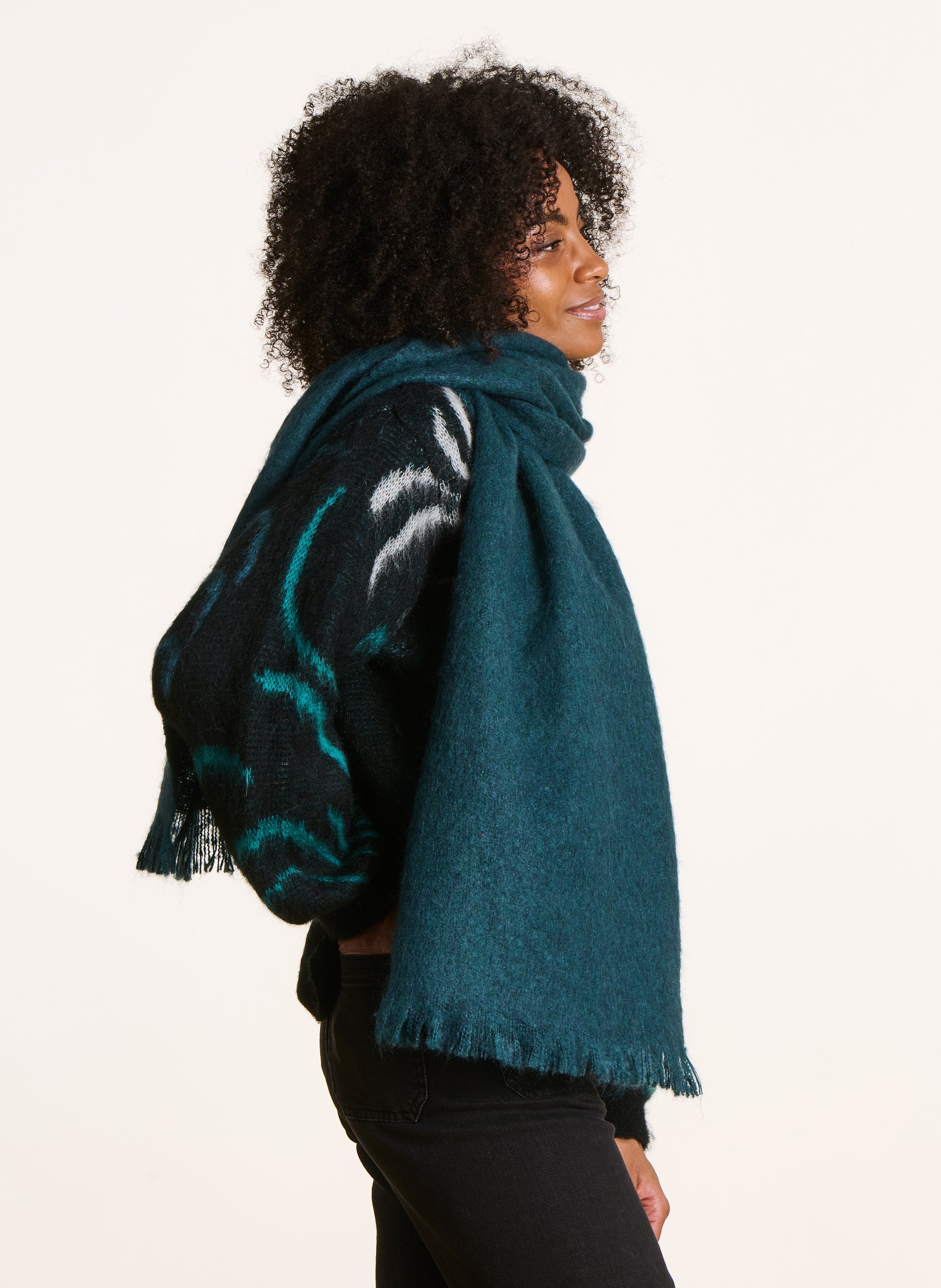 Wide fringed scarf LA FEE MARABOUTEE Blue