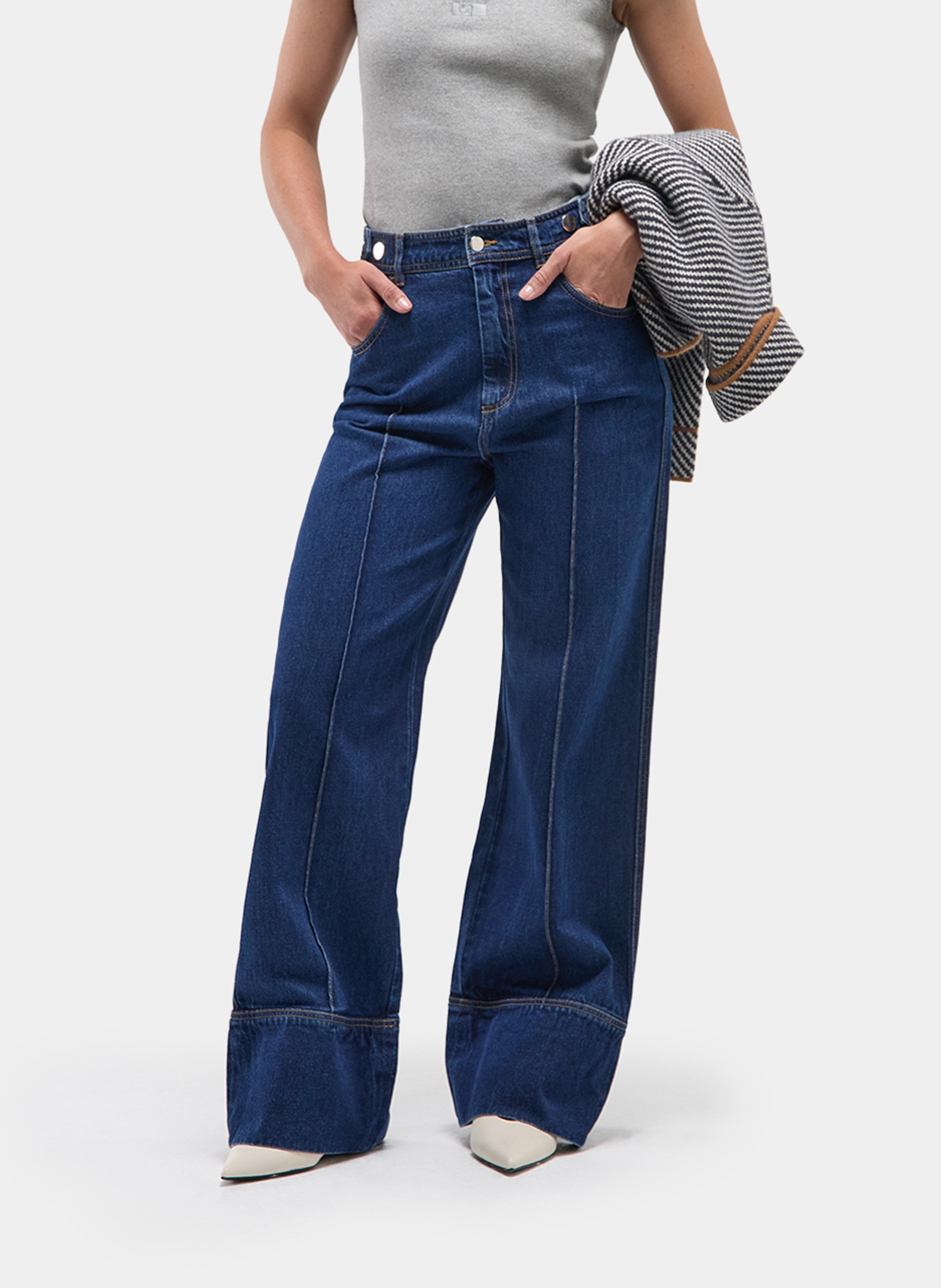 Jean large taille haute en coton LAAGAM Bleu