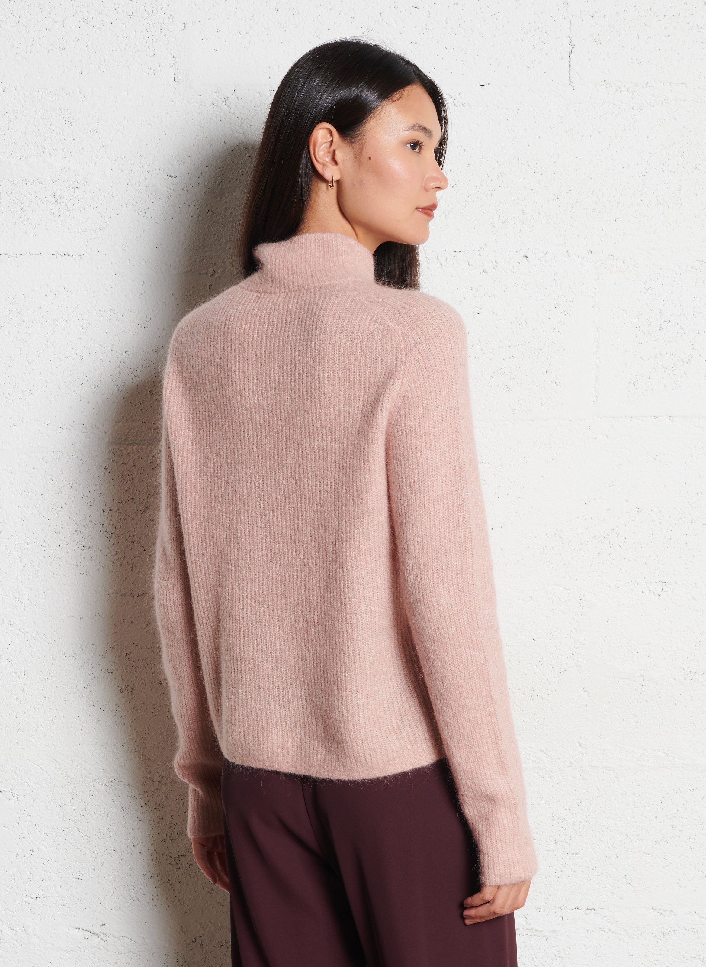 Pull col roulé uni en laine mélangée JC SOPHIE Rose