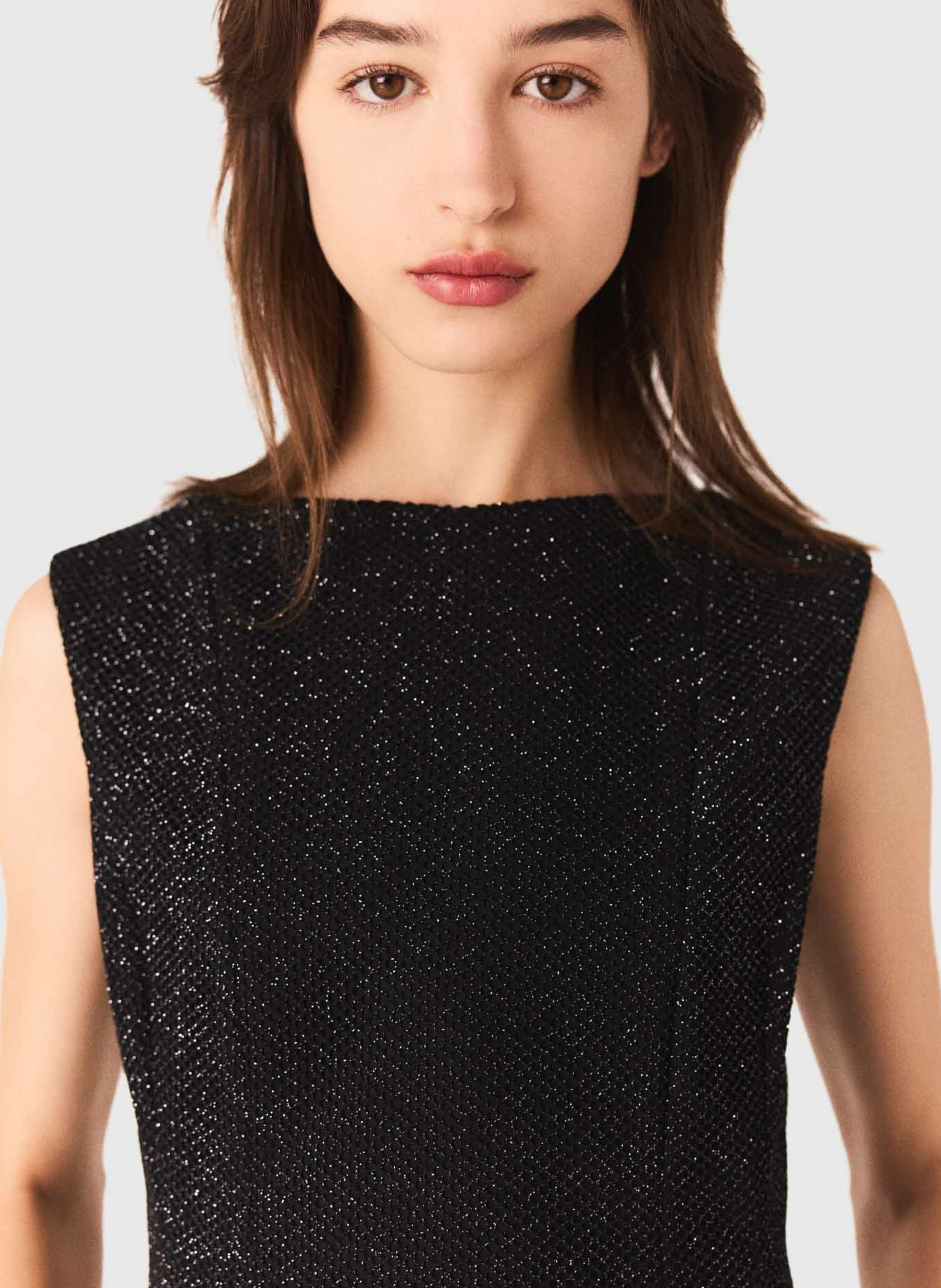 Short round neck sequined dress MAJE Black