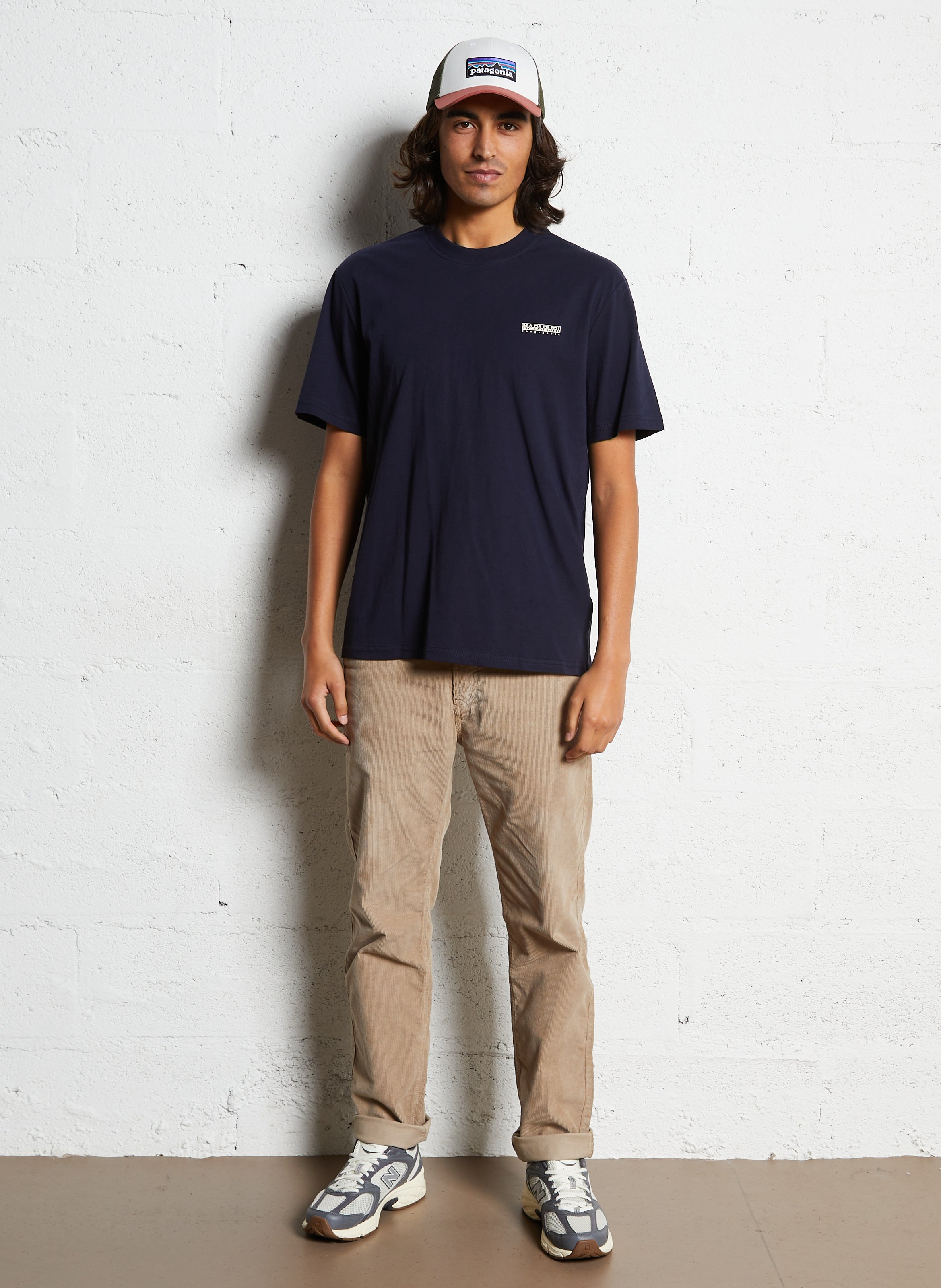 Gerade geschnittenes Rundhals-T-Shirt aus Baumwolle mit Siebdruck NAPAPIJRI Blau