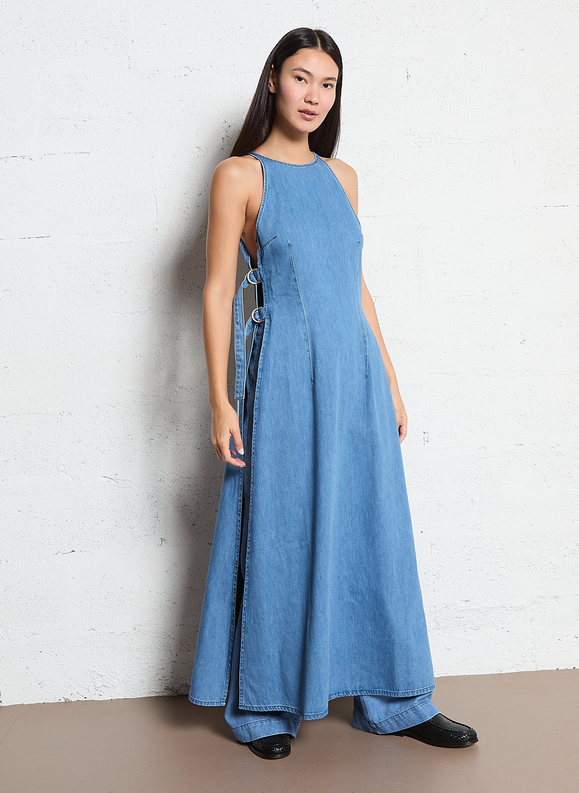 Robe longue col rond en jean IKKS Bleu