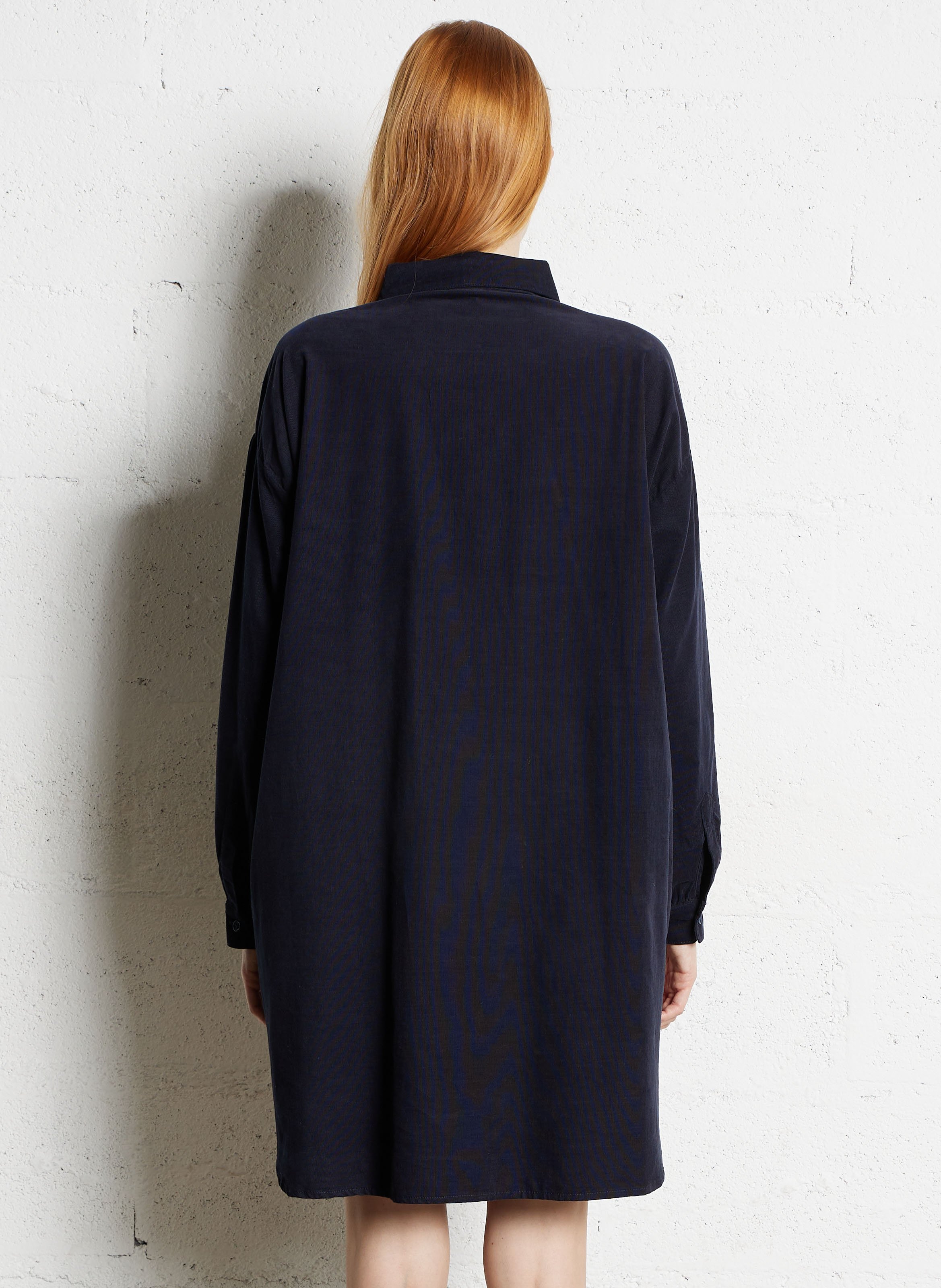 Short cotton loose-fit dress with classic collar HOD PARIS Blue