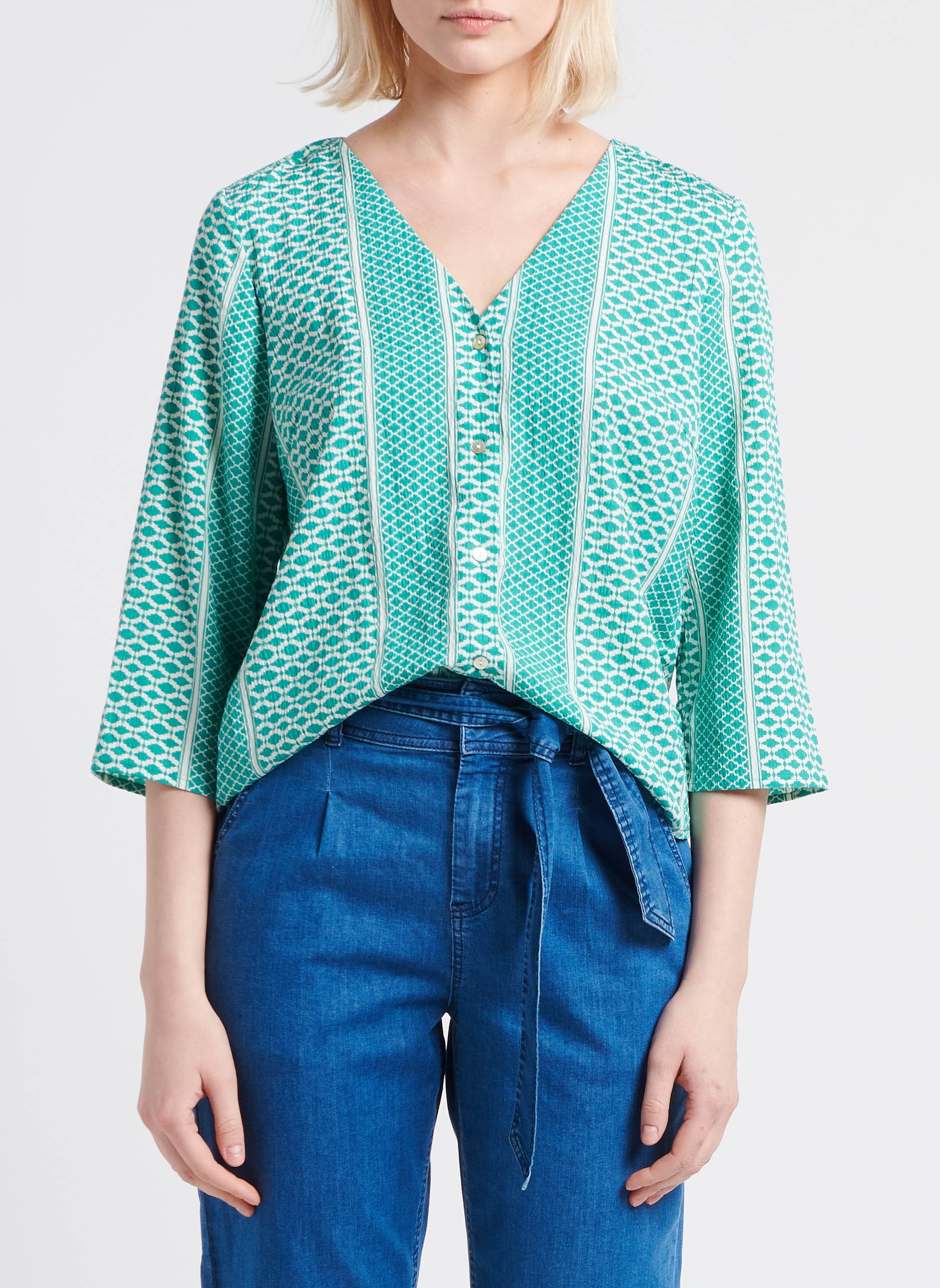 Blouse ample à col V texturée  VILA Vert