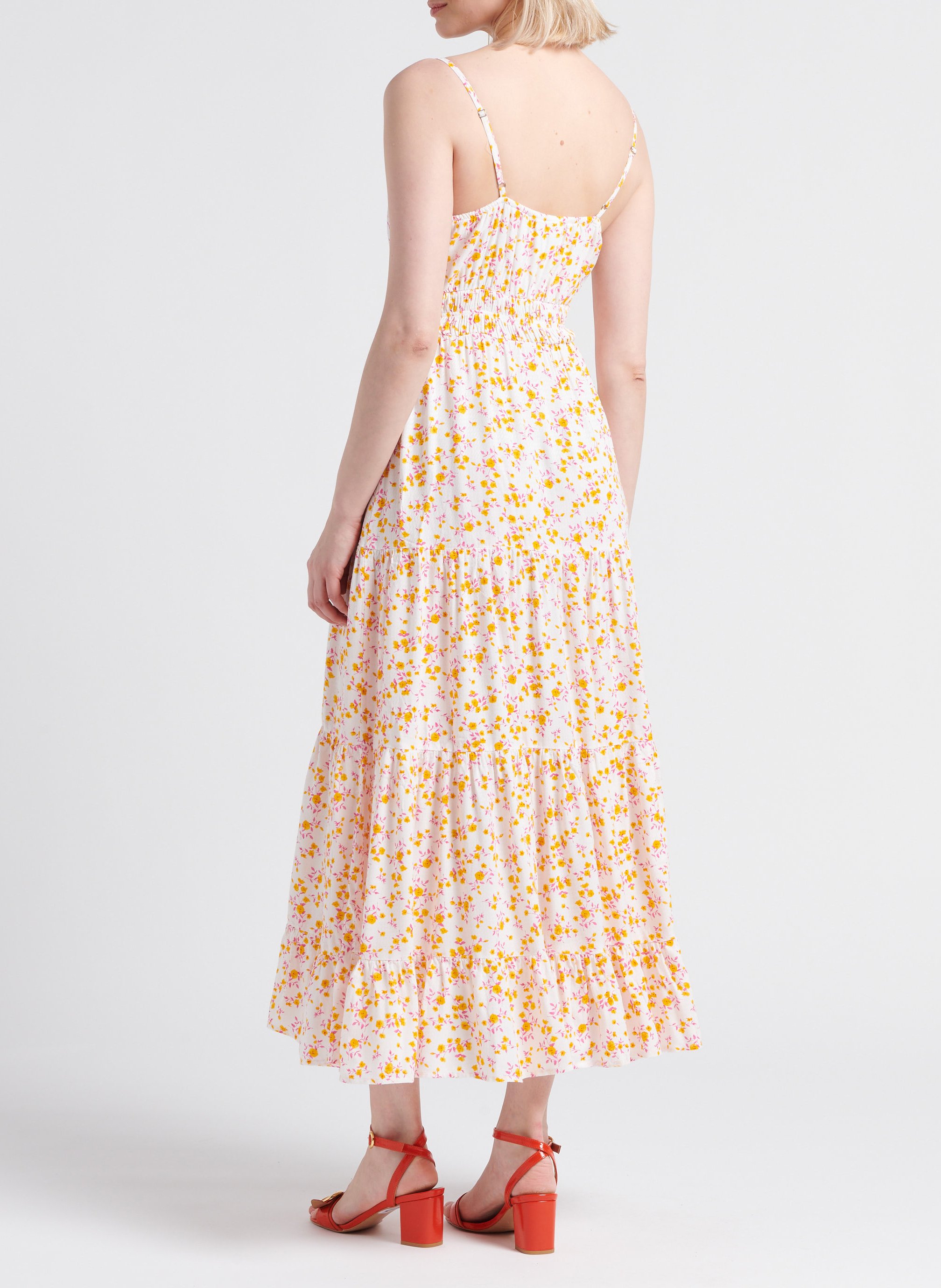 Lange jurk met V-hals en bloemenprint YAS Wit