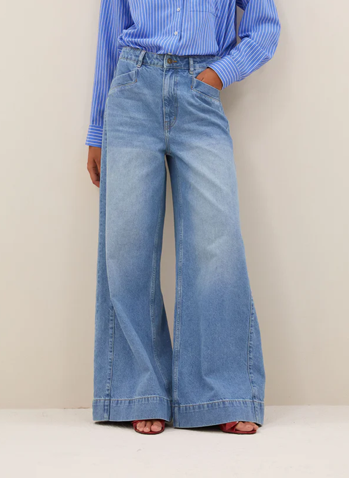 Hoge taille wijde jeans van biologisch katoen BY BAR Blauw