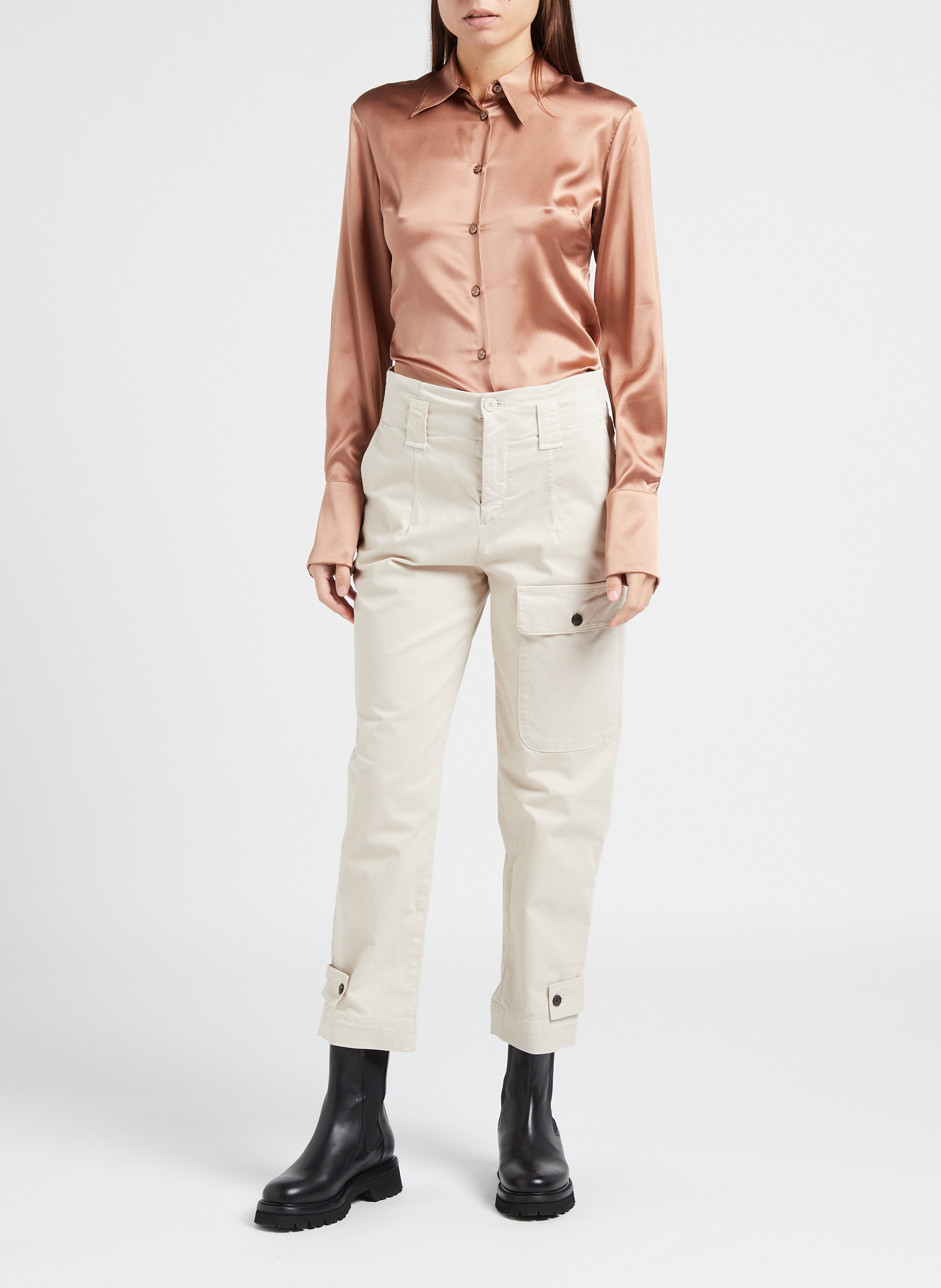 Licht glanzende, zijden stretchblouse PINKO Bruin