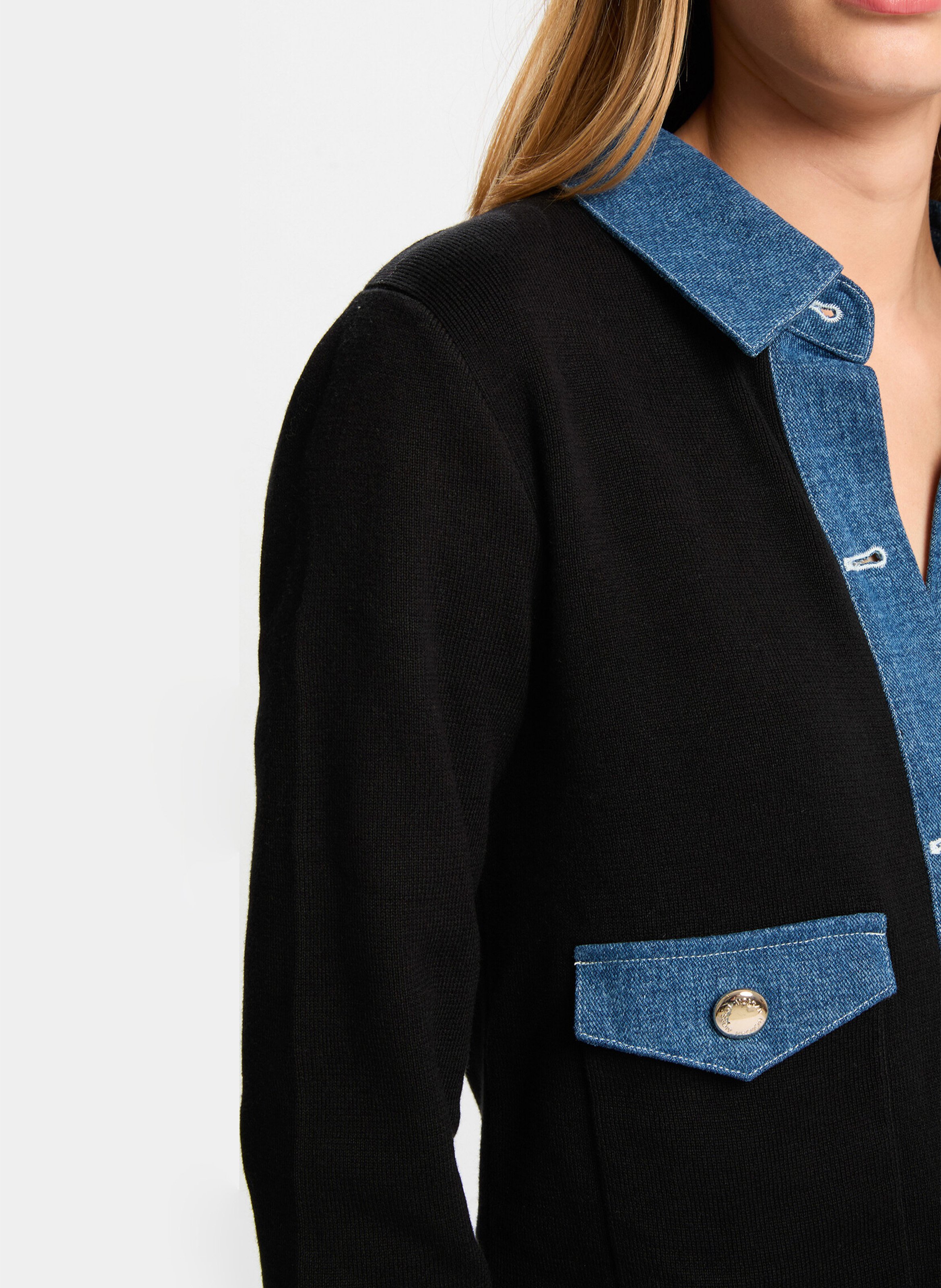 Gestreifter Feinstrick-Cardigan Schwarz