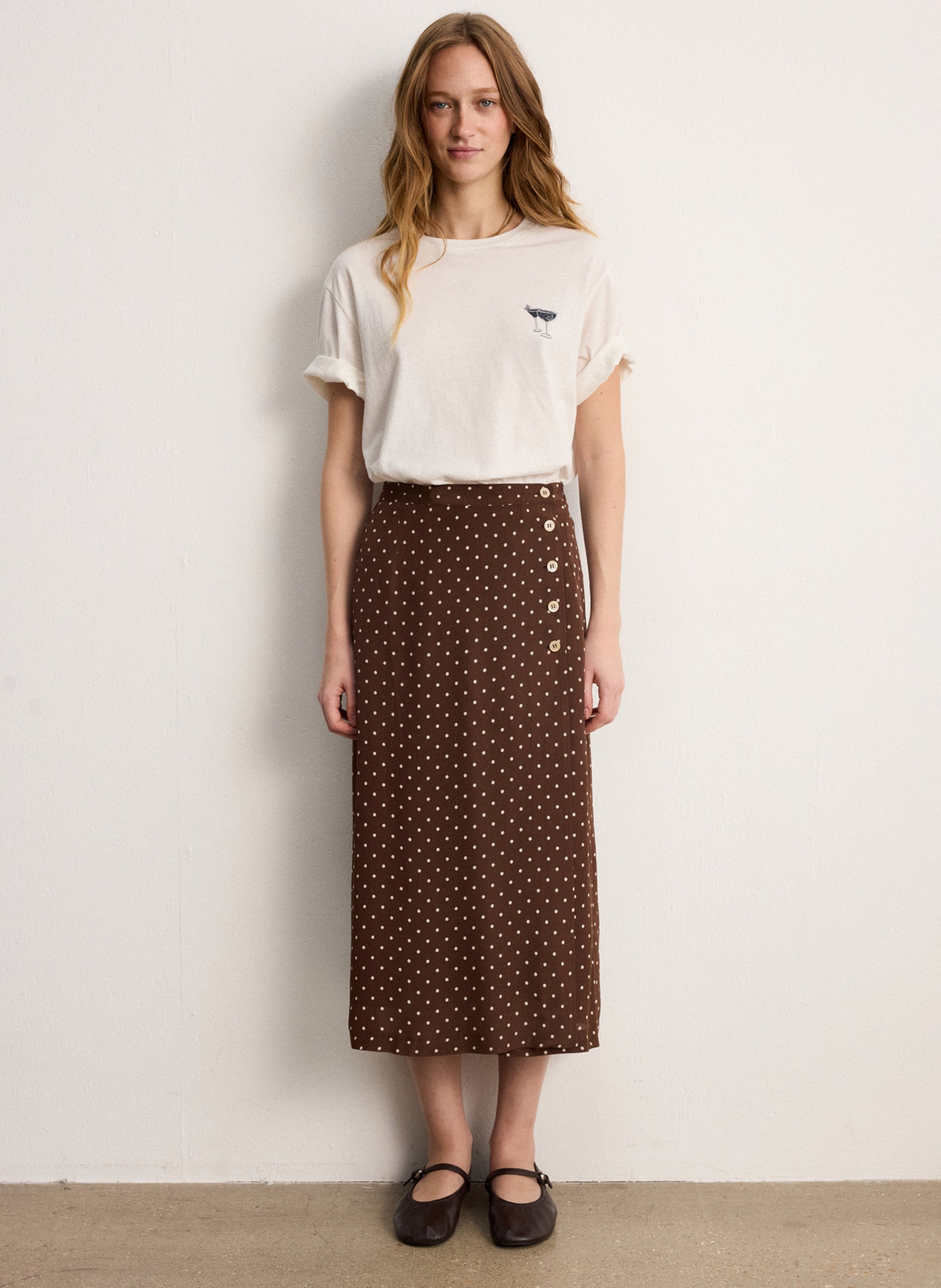 Polka dot midi skirt Brown