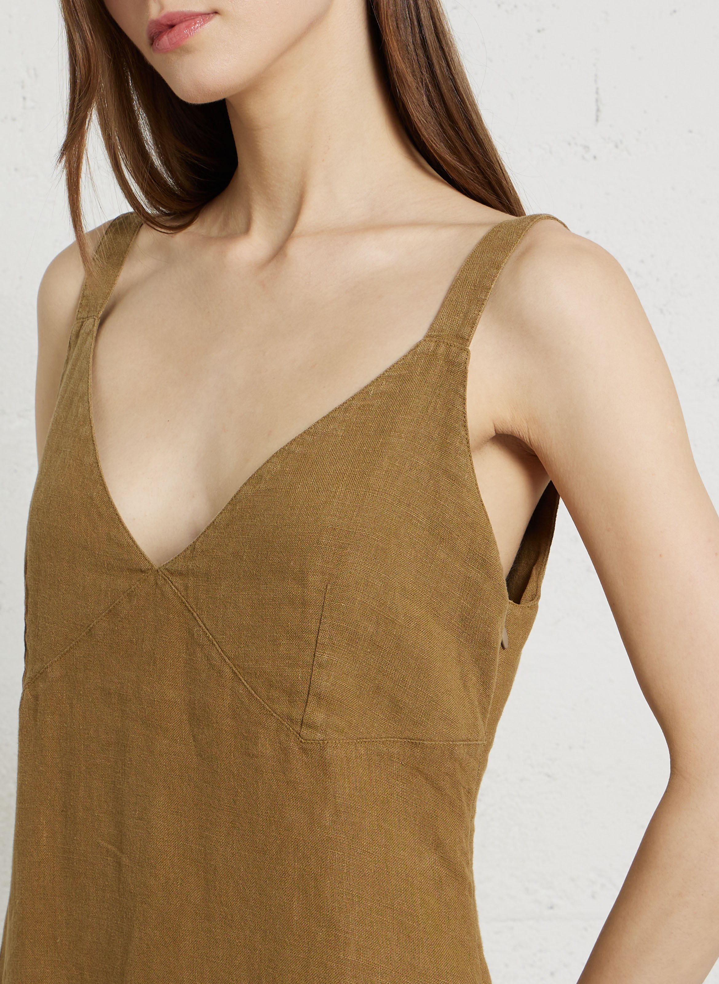 Lange jurk met V-hals van linnen THE NEW SOCIETY Groen