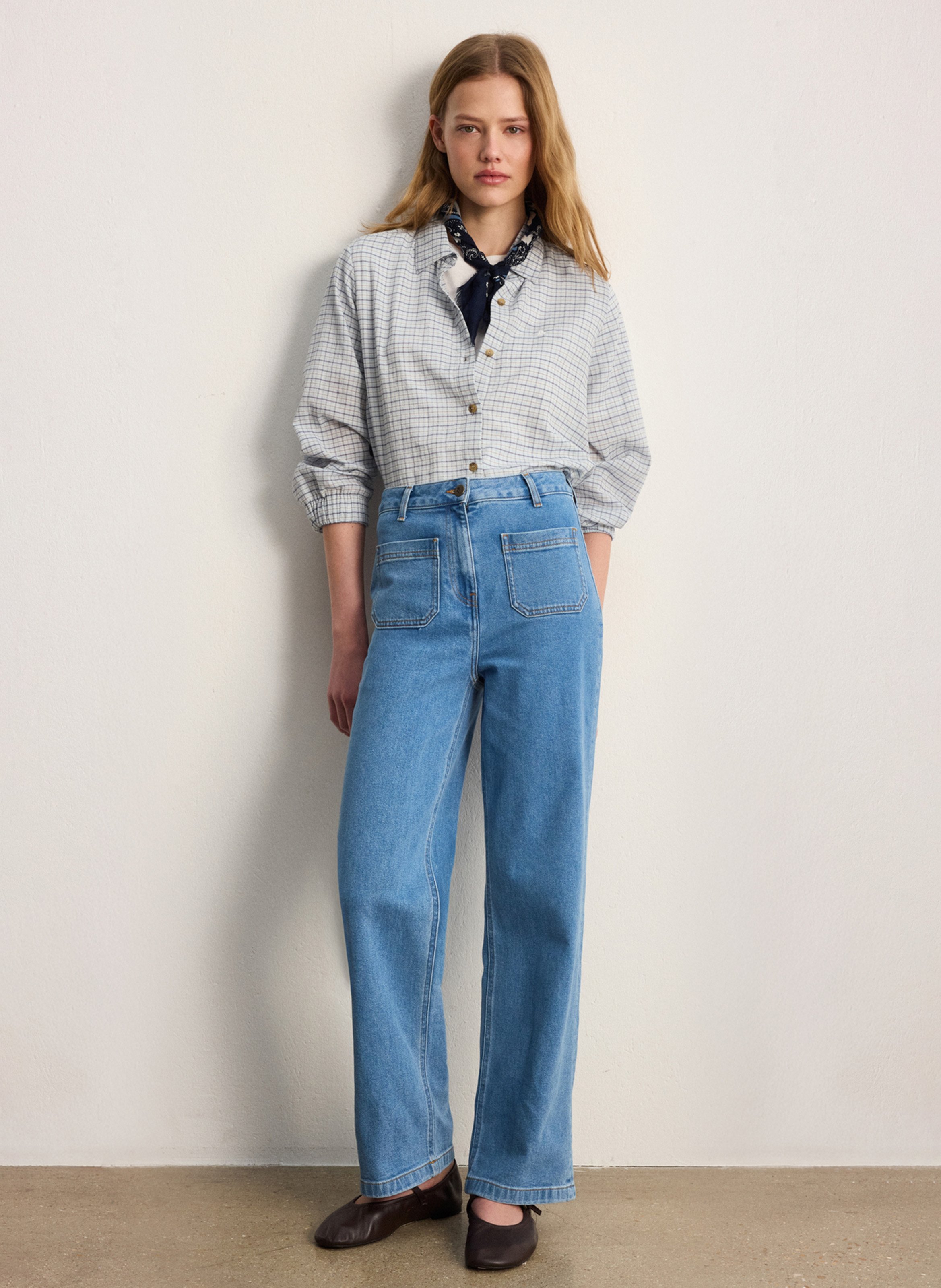 Jean large taille haute en coton mélangé PABLO Bleu