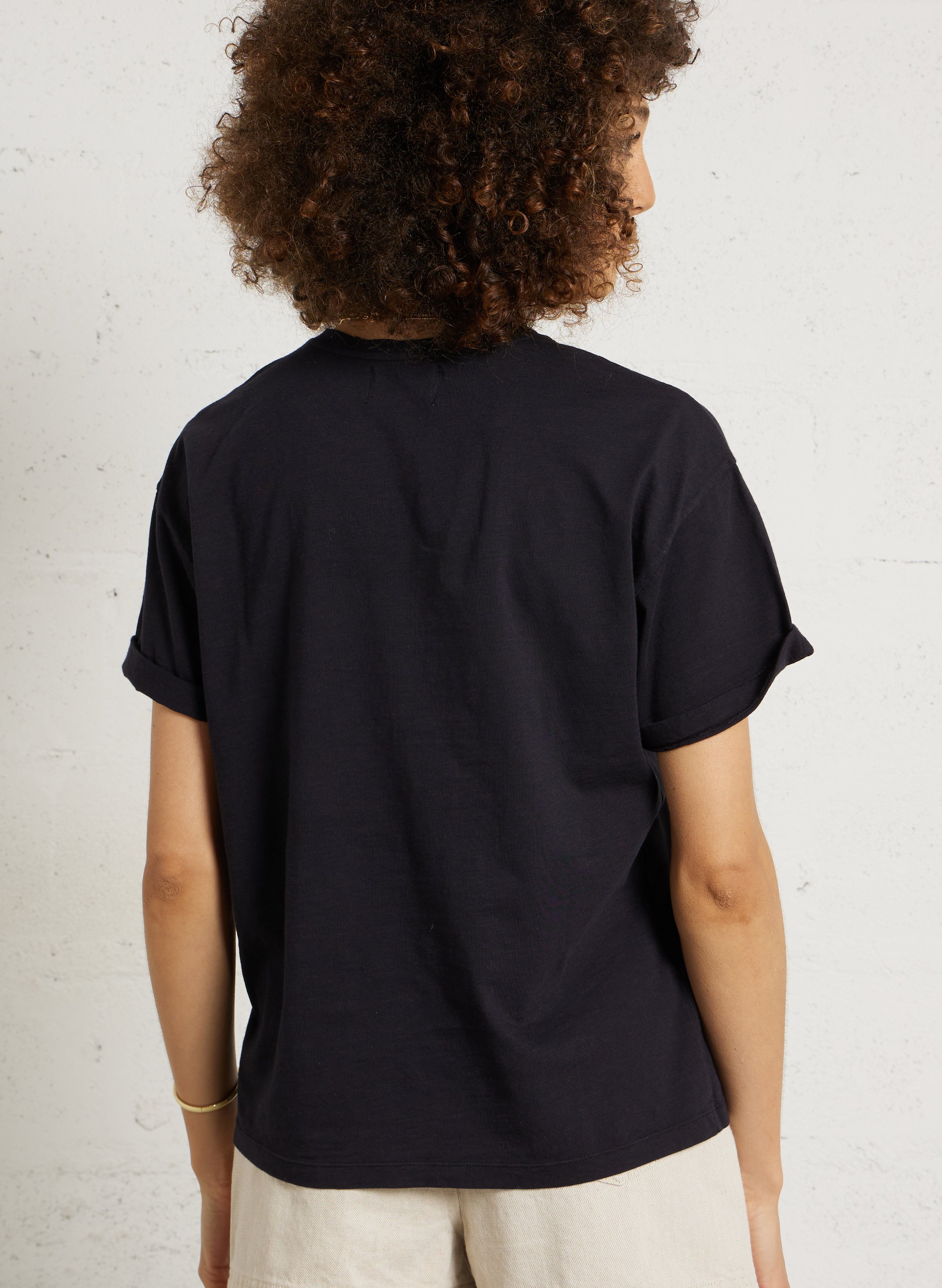 Tee-shirt droit col rond en coton DES PETITS HAUTS Noir