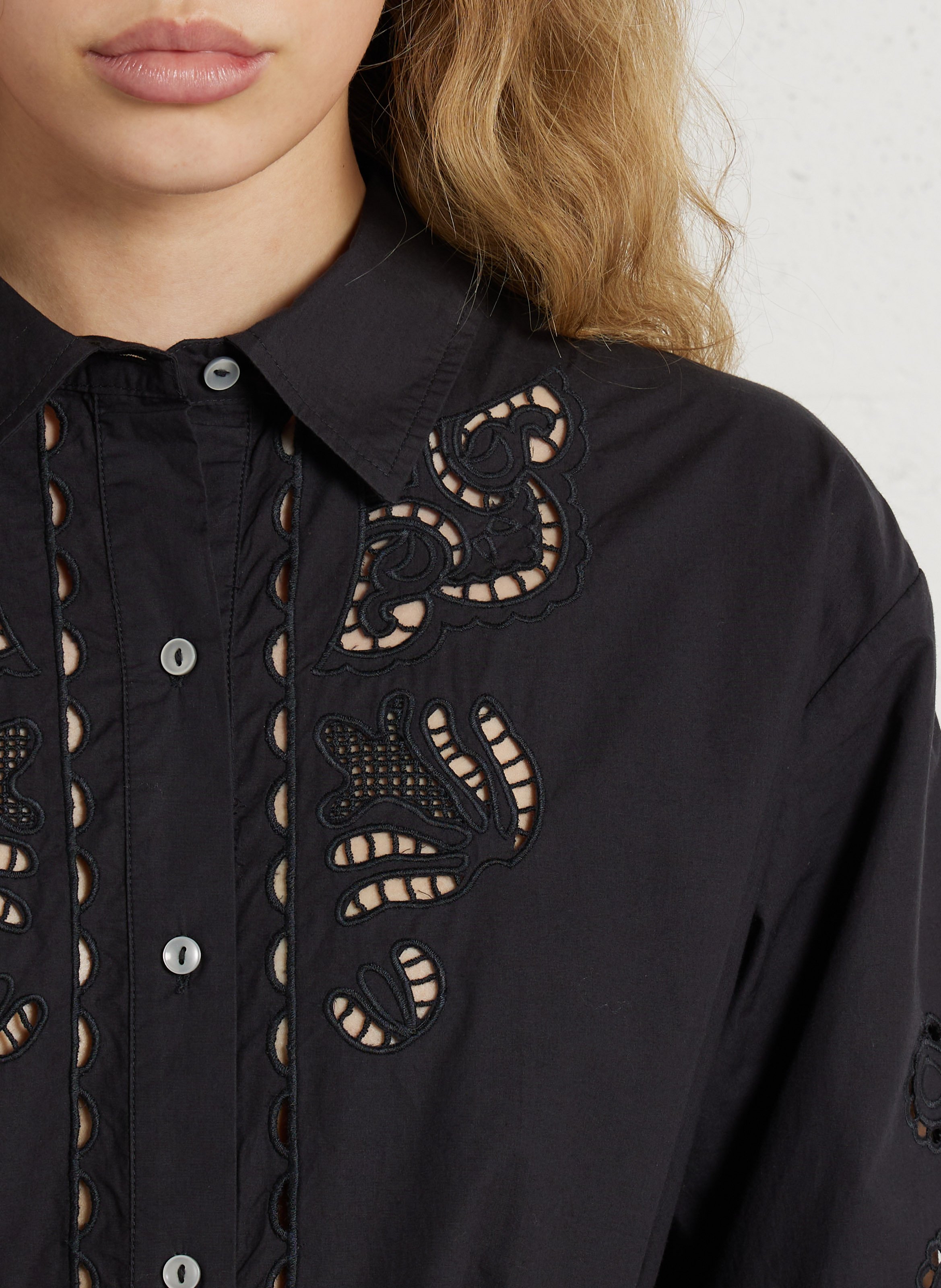 Jurk met geborduurd overhemd van biologisch katoen LOUISE MISHA Zwart