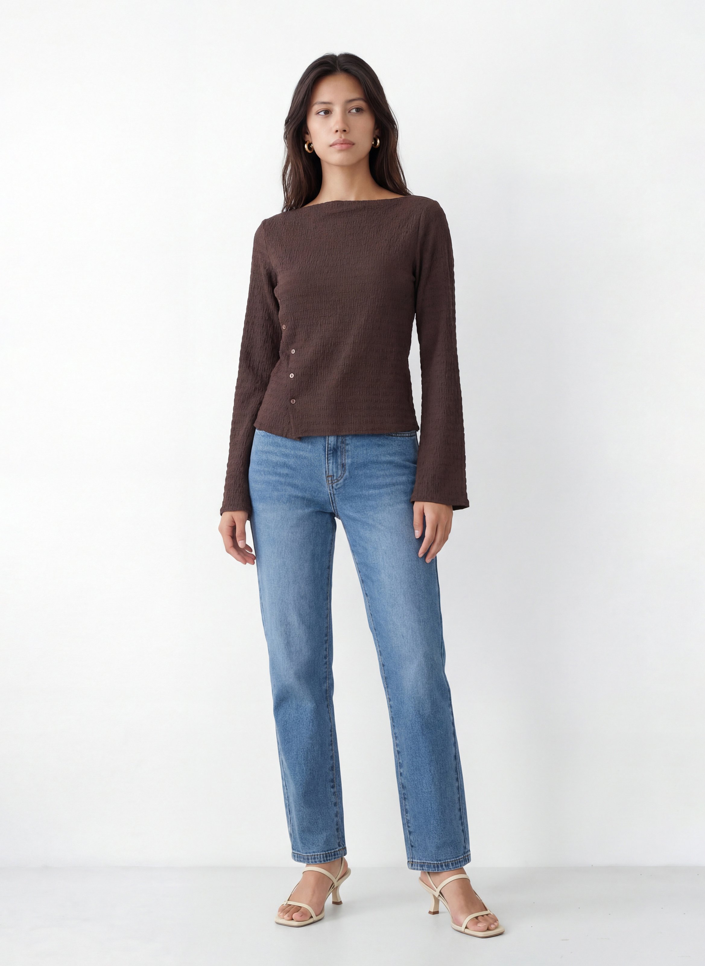 Top droit col bateau texturé KOOKAI Marron