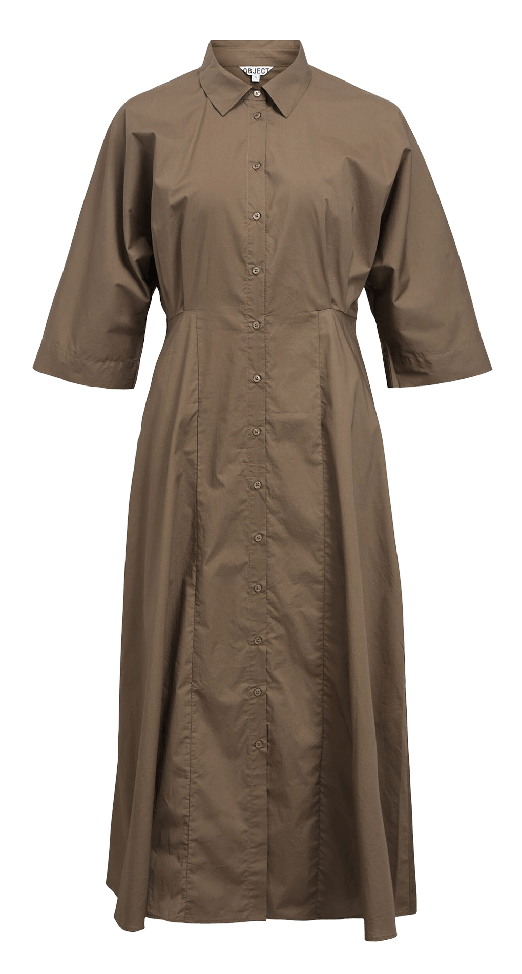 Langärmliges Kleid mit klassischem Kragen aus Bio-Baumwolle und Baumwolle. OBJECT Braun