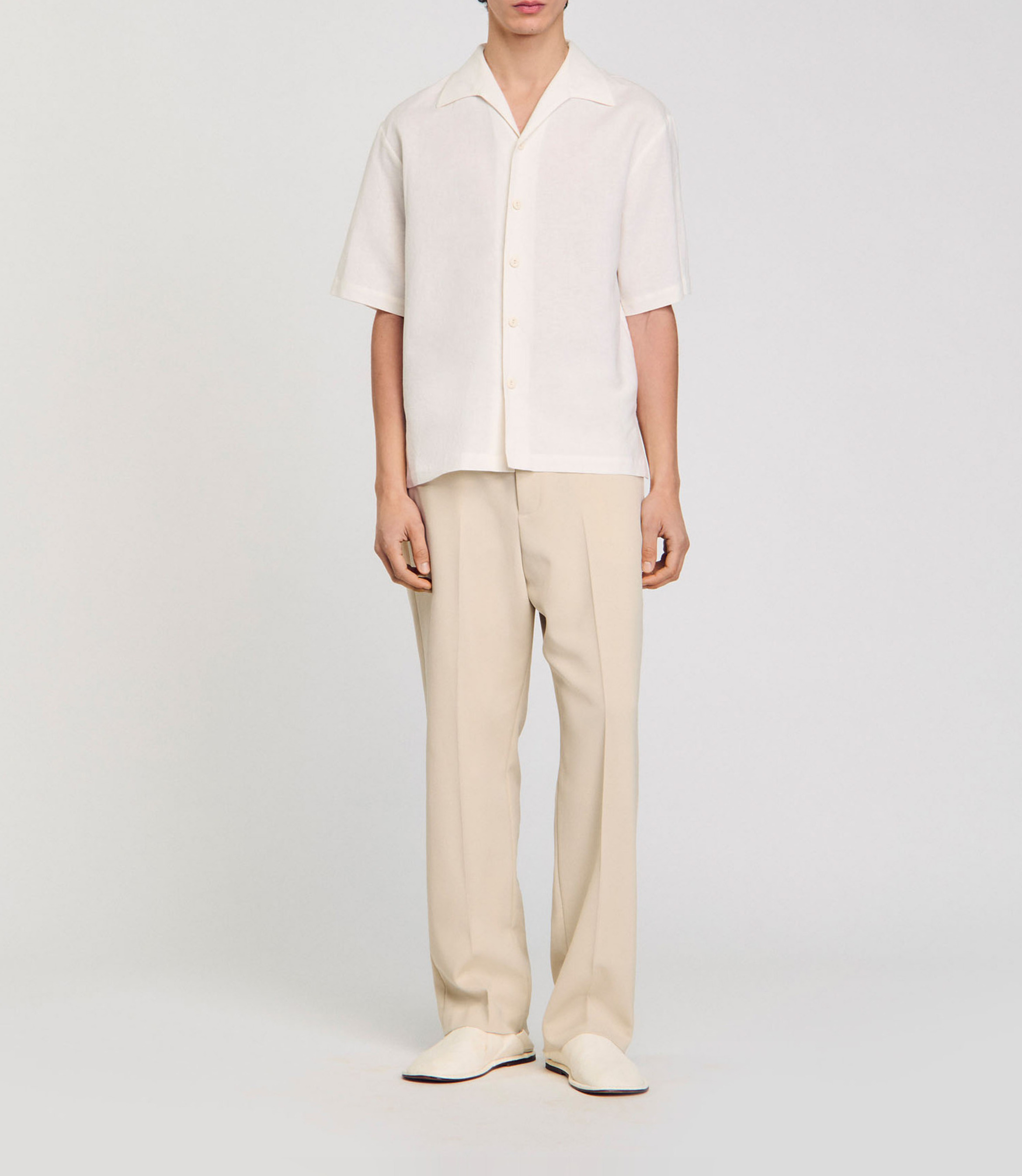 Chemise col classique en coton mélangé SANDRO Beige