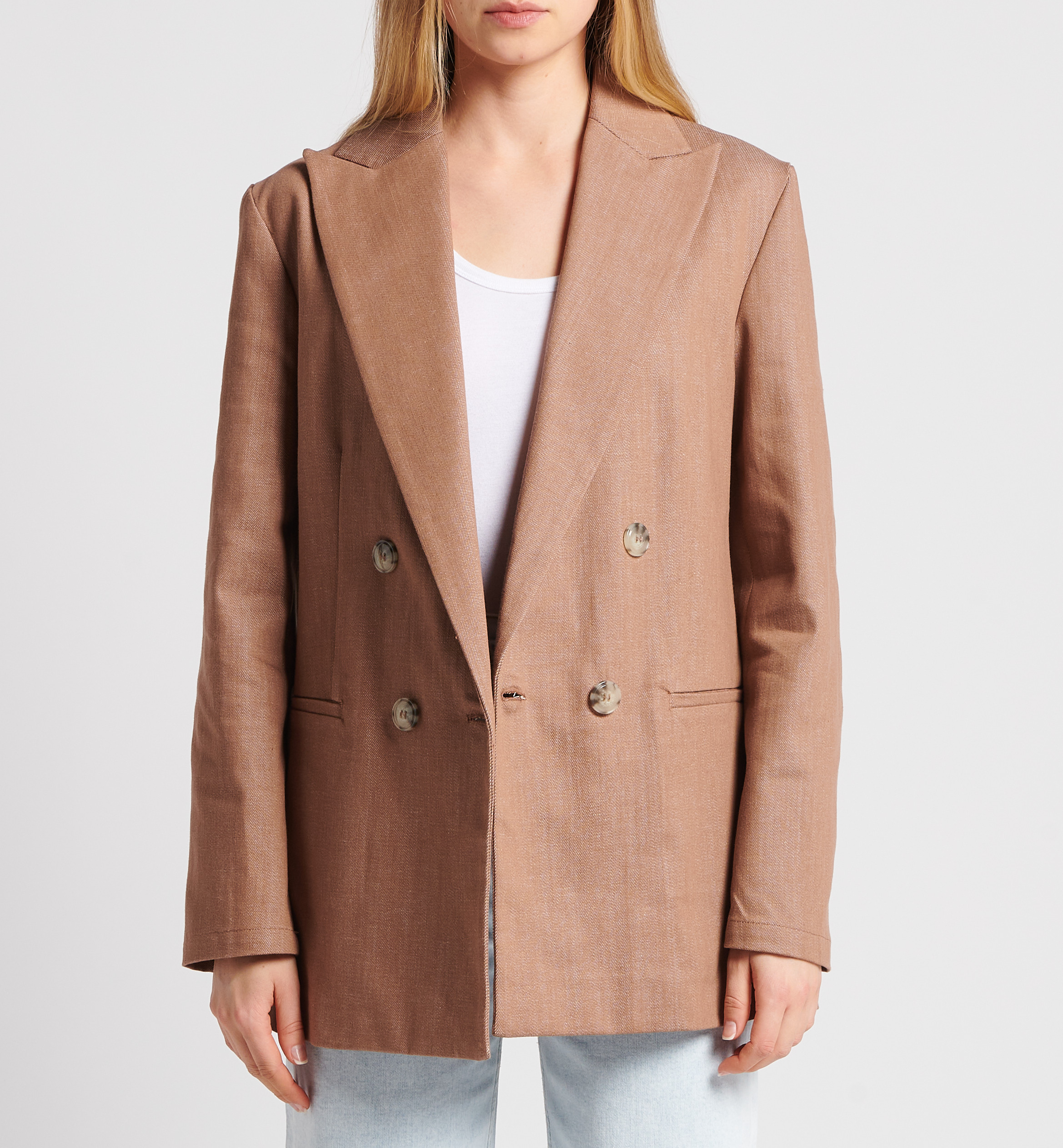 Gerade geschnittener Blazer aus Baumwoll-Denim-Mix MAX&Co. Braun