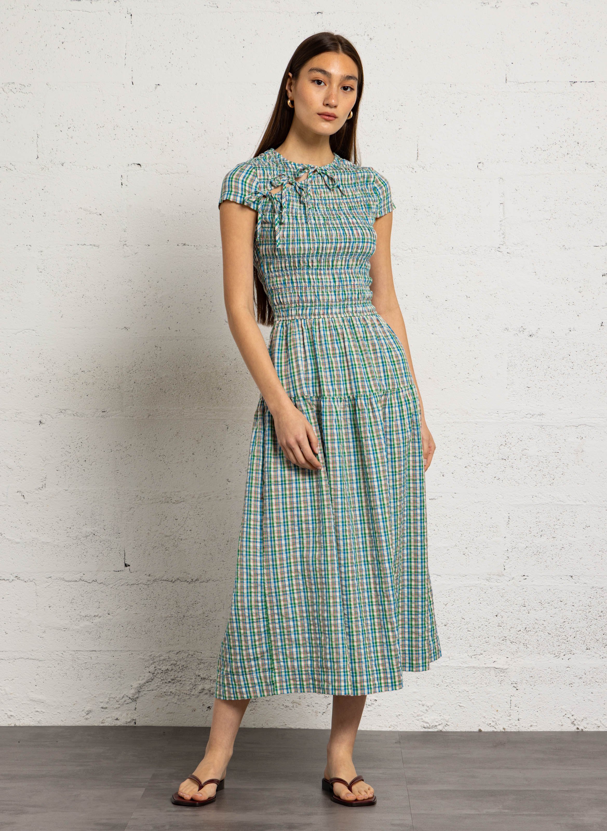 Long organic cotton round-neck dress DAMSON MADDER Multicolored