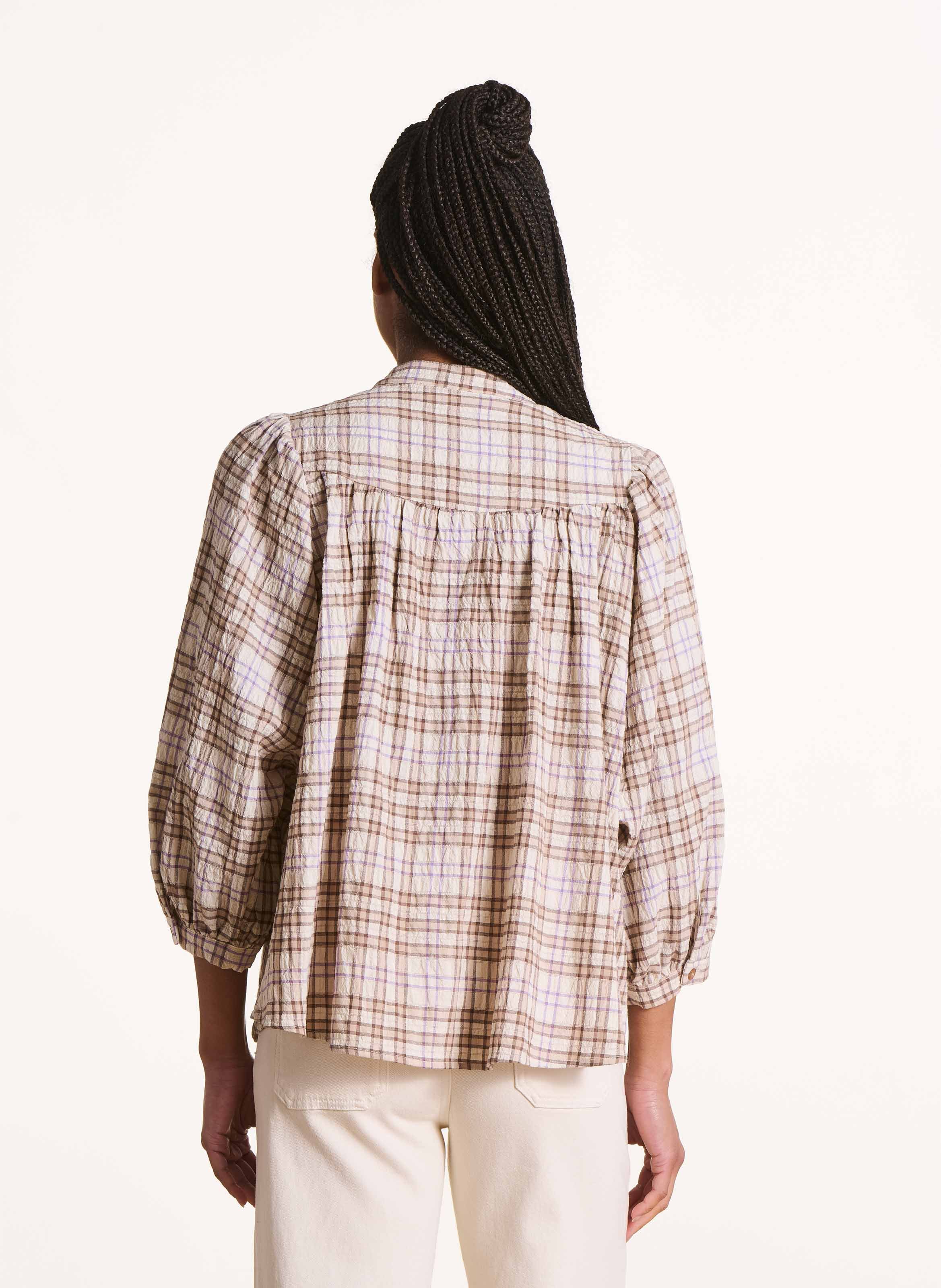 Karo-Bluse mit Rundhalsausschnitt LA FEE MARABOUTEE Weiss