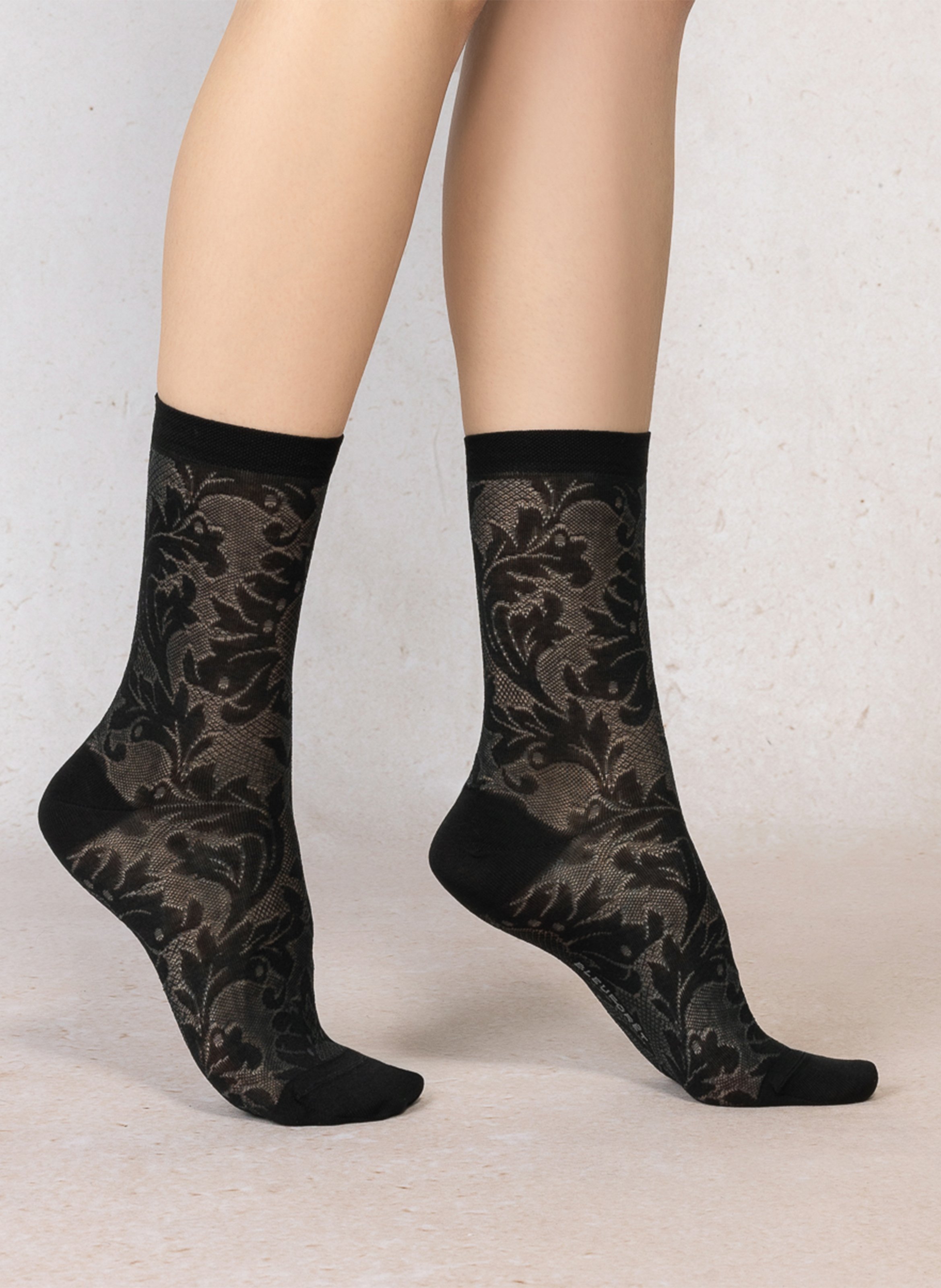 Chaussettes à broderie en soie mélangée BLEUFORET Noir