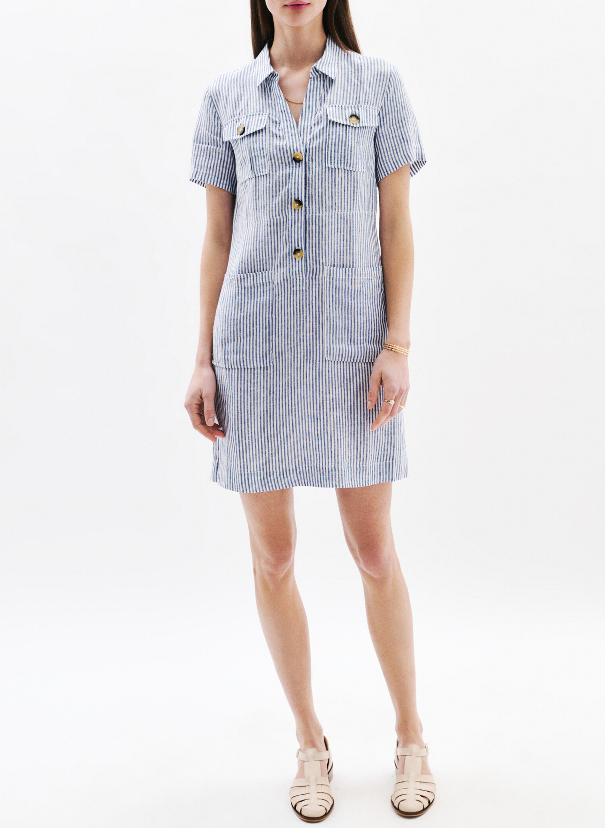 Robe droite en lin CAROLL Bleu
