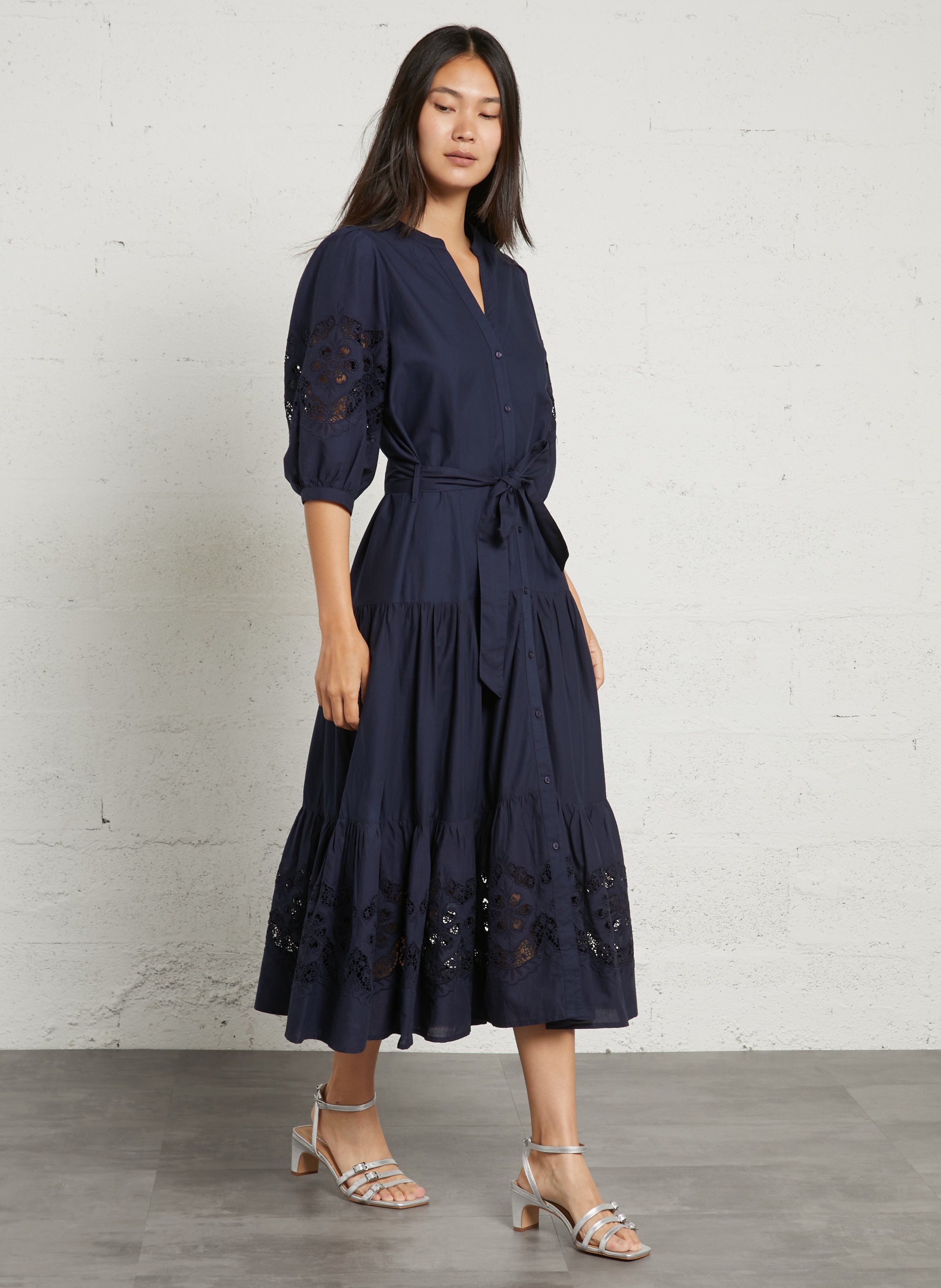 Lange, katoenen jurk met tuniekhals SUD EXPRESS Blauw
