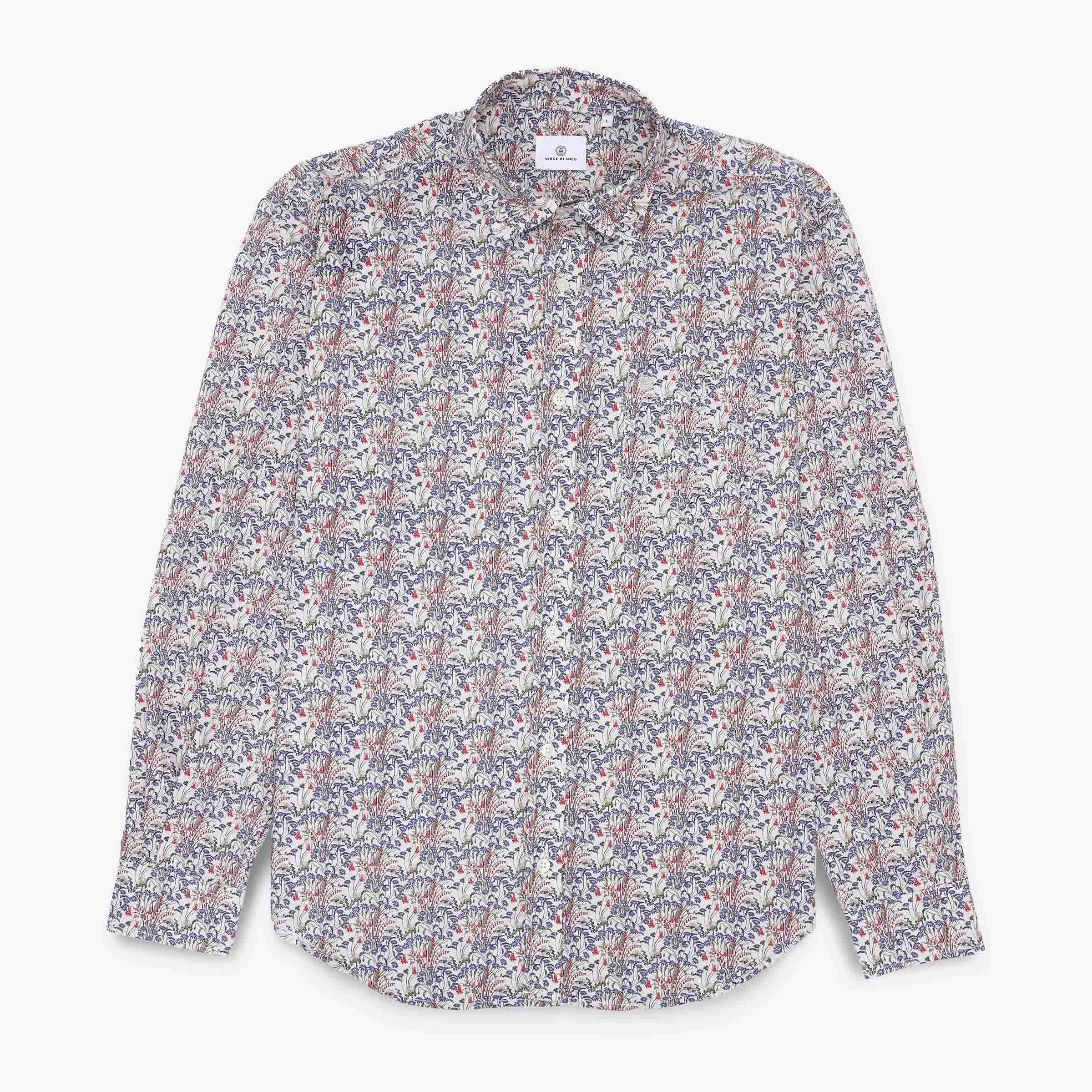 Chemise manches longues brodée en coton SERGE BLANCO Bleu