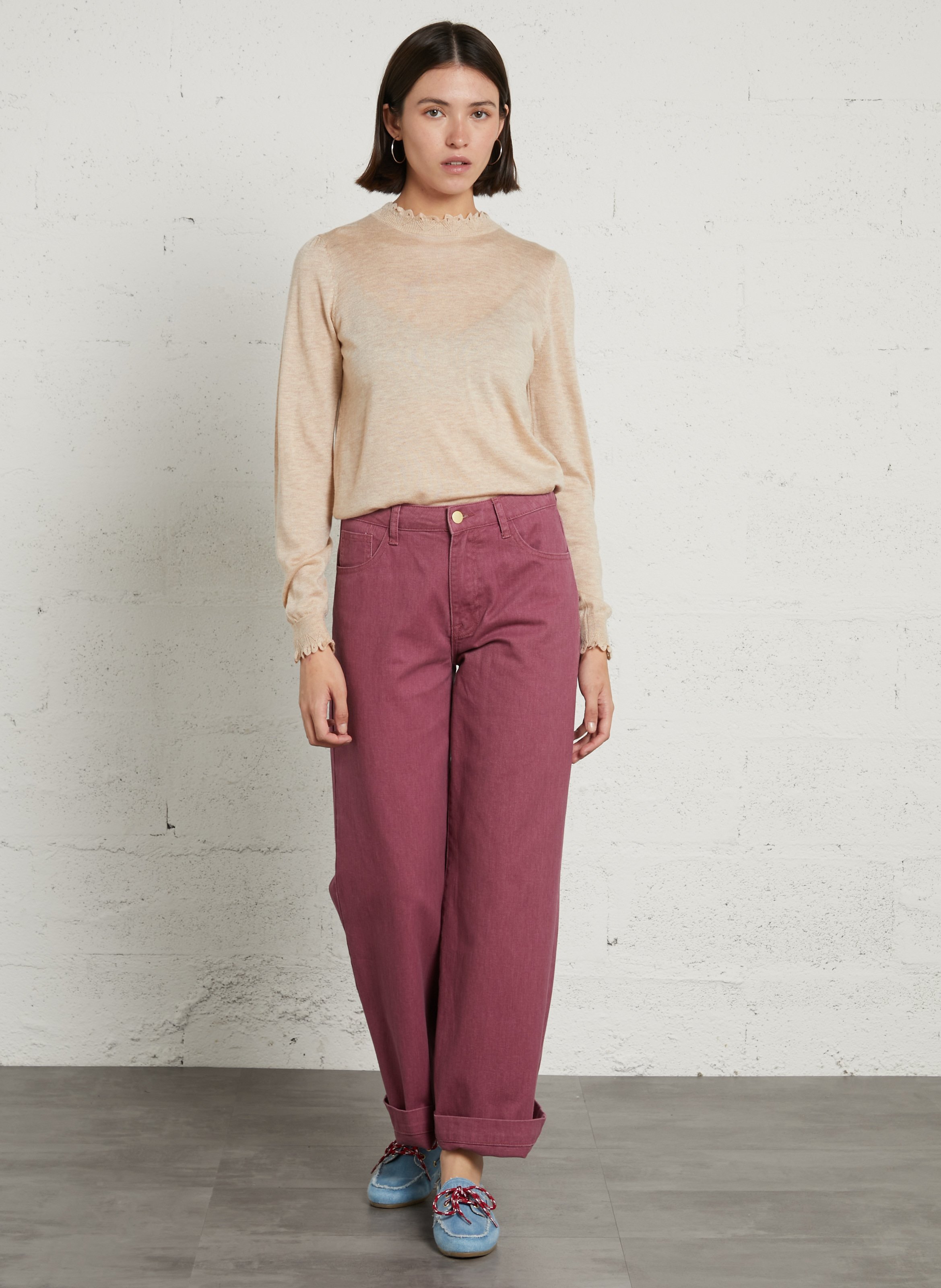 Straight solid color sweater with ruffles LA PETITE ETOILE Beige