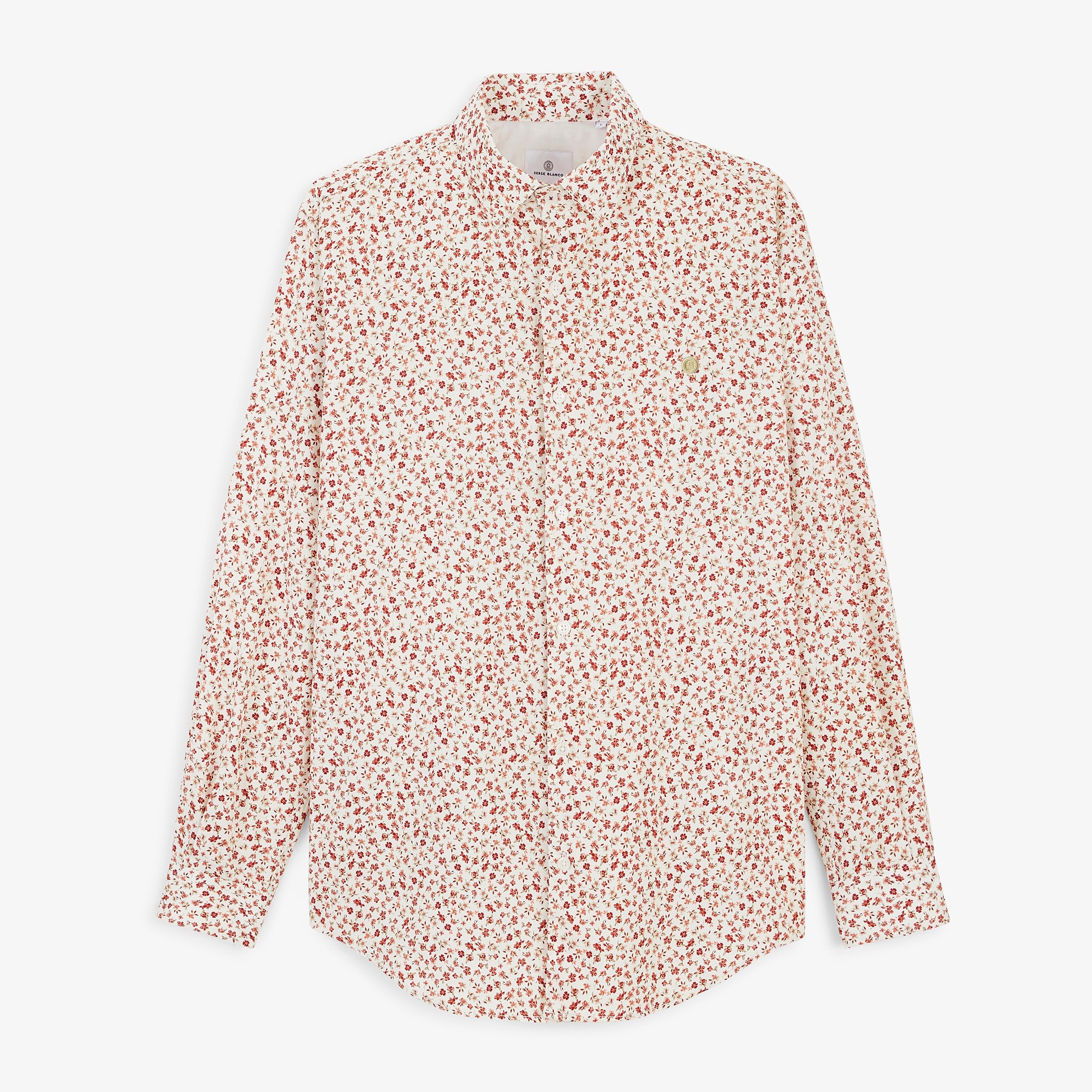 Long-sleeve cotton shirt with small flower print SERGE BLANCO Red