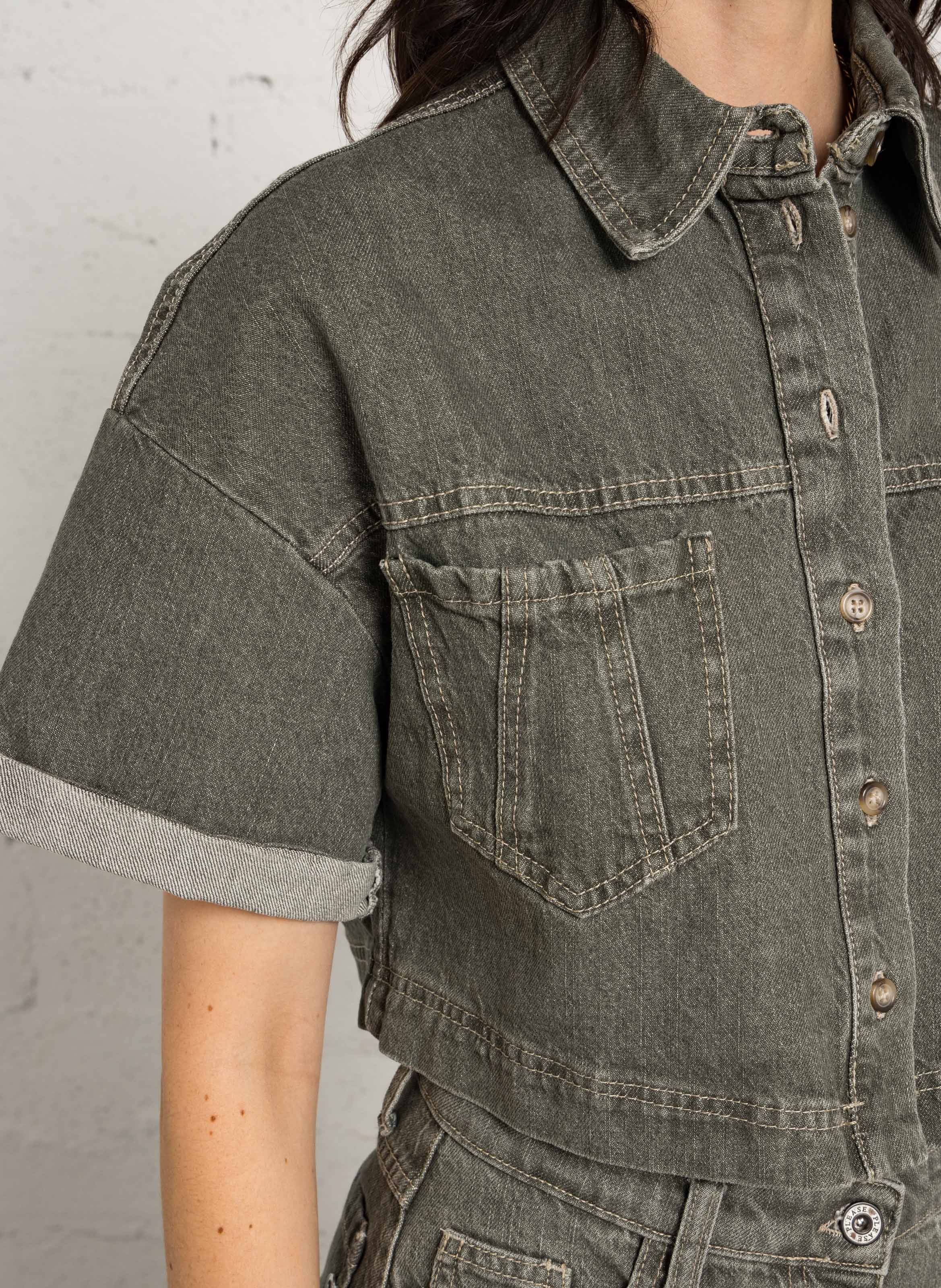 Veste en jean courte en coton mélangé PLEASE Vert