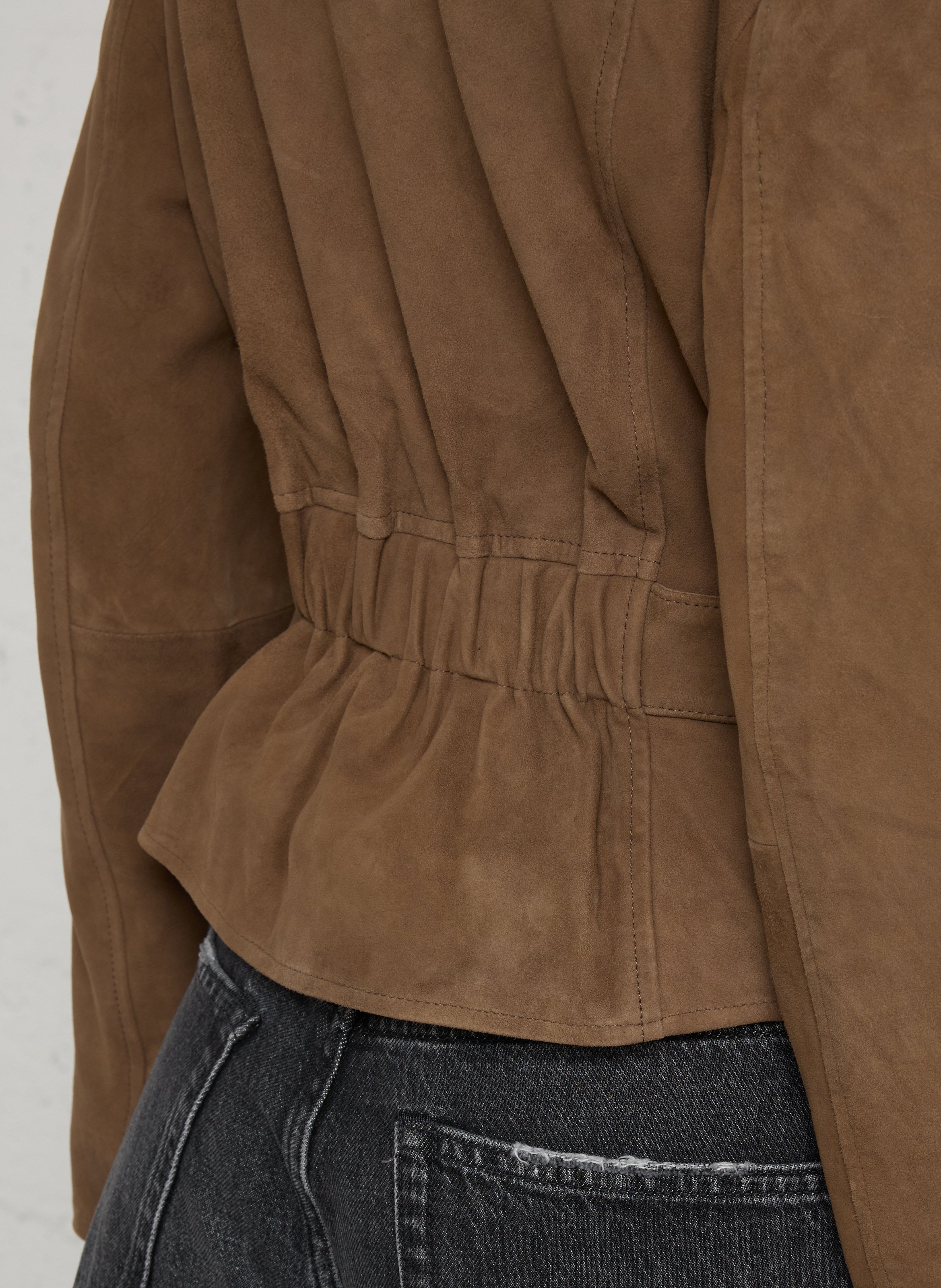 Blouson droit col montant en cuir IKKS Marron