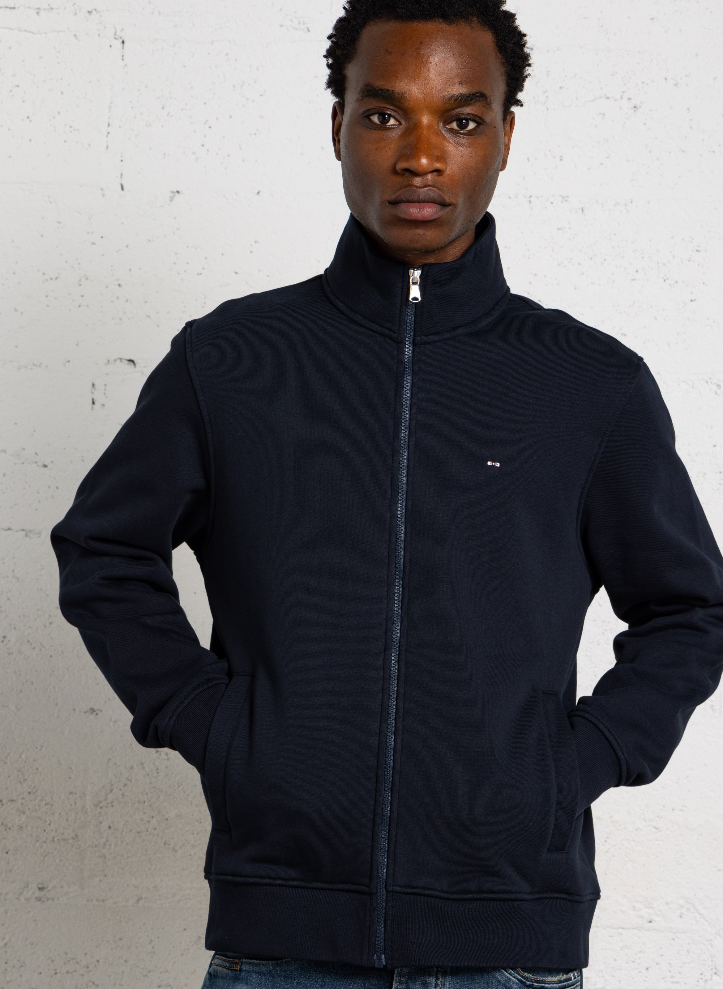 Straight high-neck zip-up cotton sweater EDEN PARK Blue