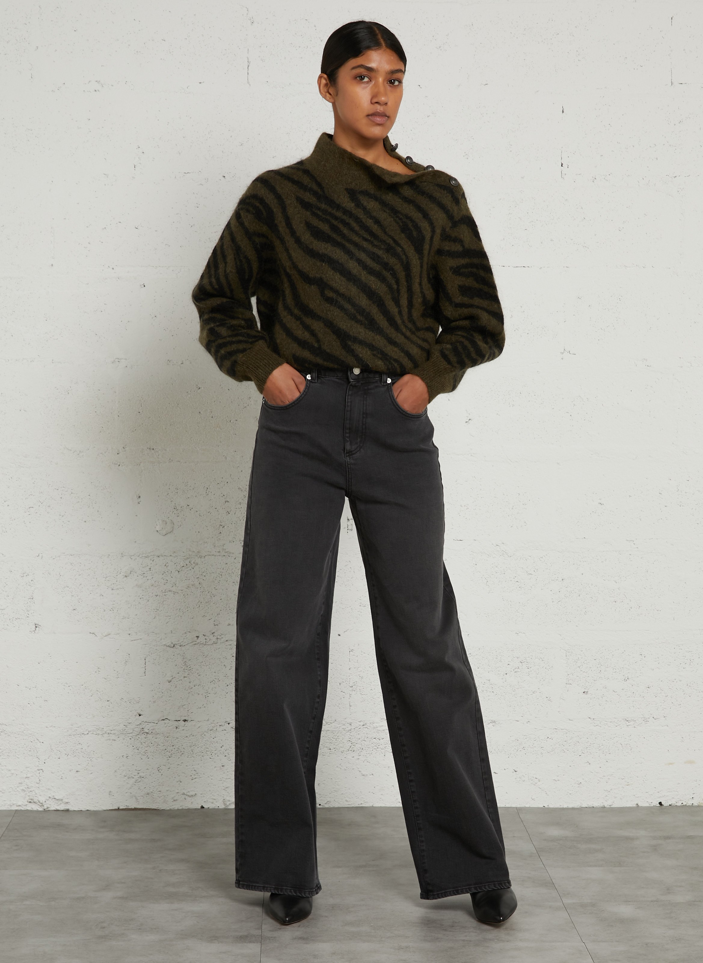 Hoge taille wijde effen jeans IKKS Grijs