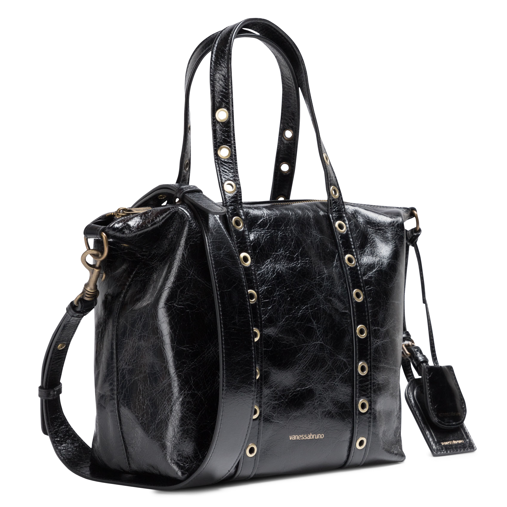 Petit sac en cuir craquelé et oeillets  VANESSA BRUNO Noir