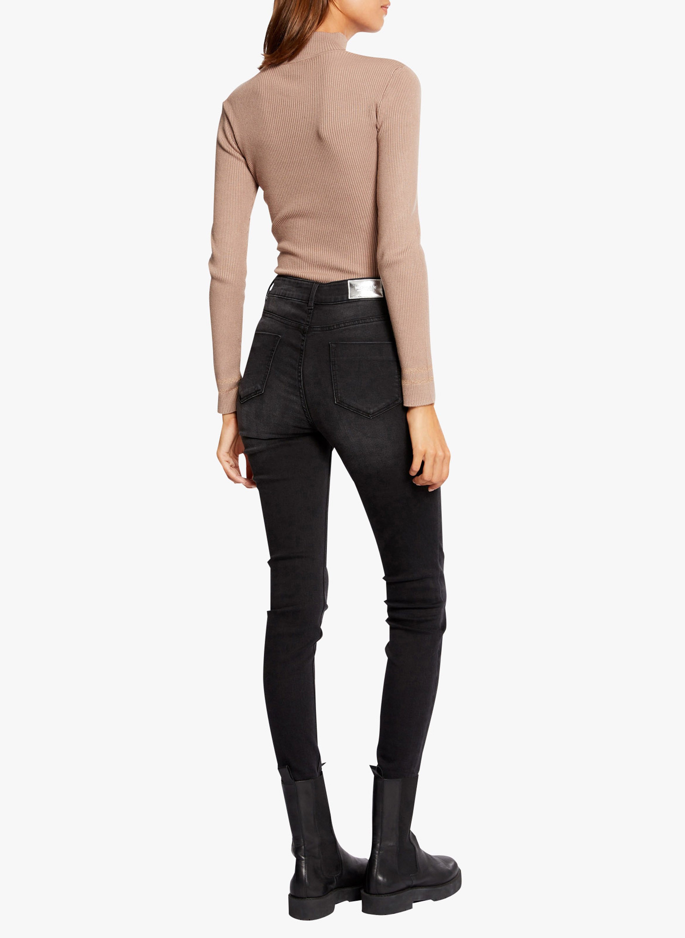 Pullover aus Strick-Mix mit Stehkragen Braun