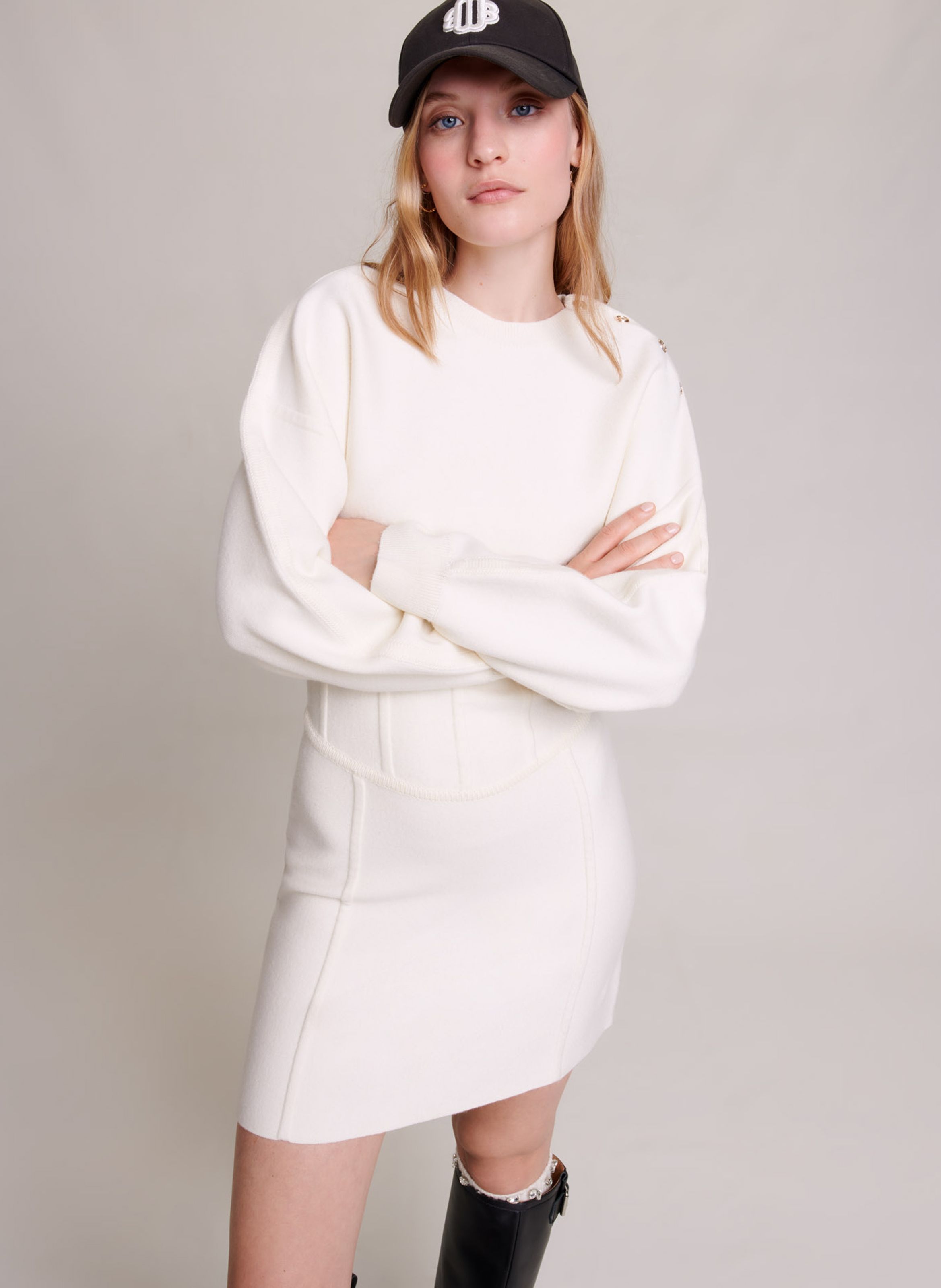 Robe courte col rond Blanc