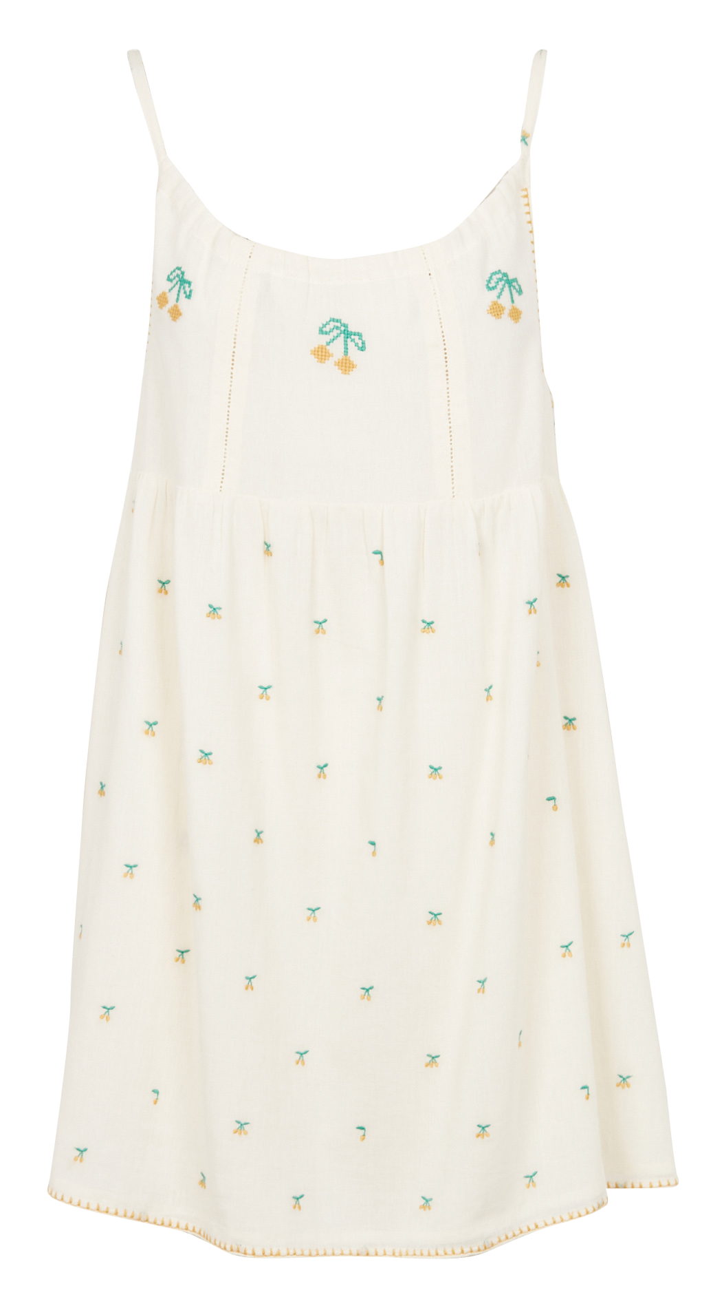 Short straight embroidered cotton dress with round neckline EMILE ET IDA White