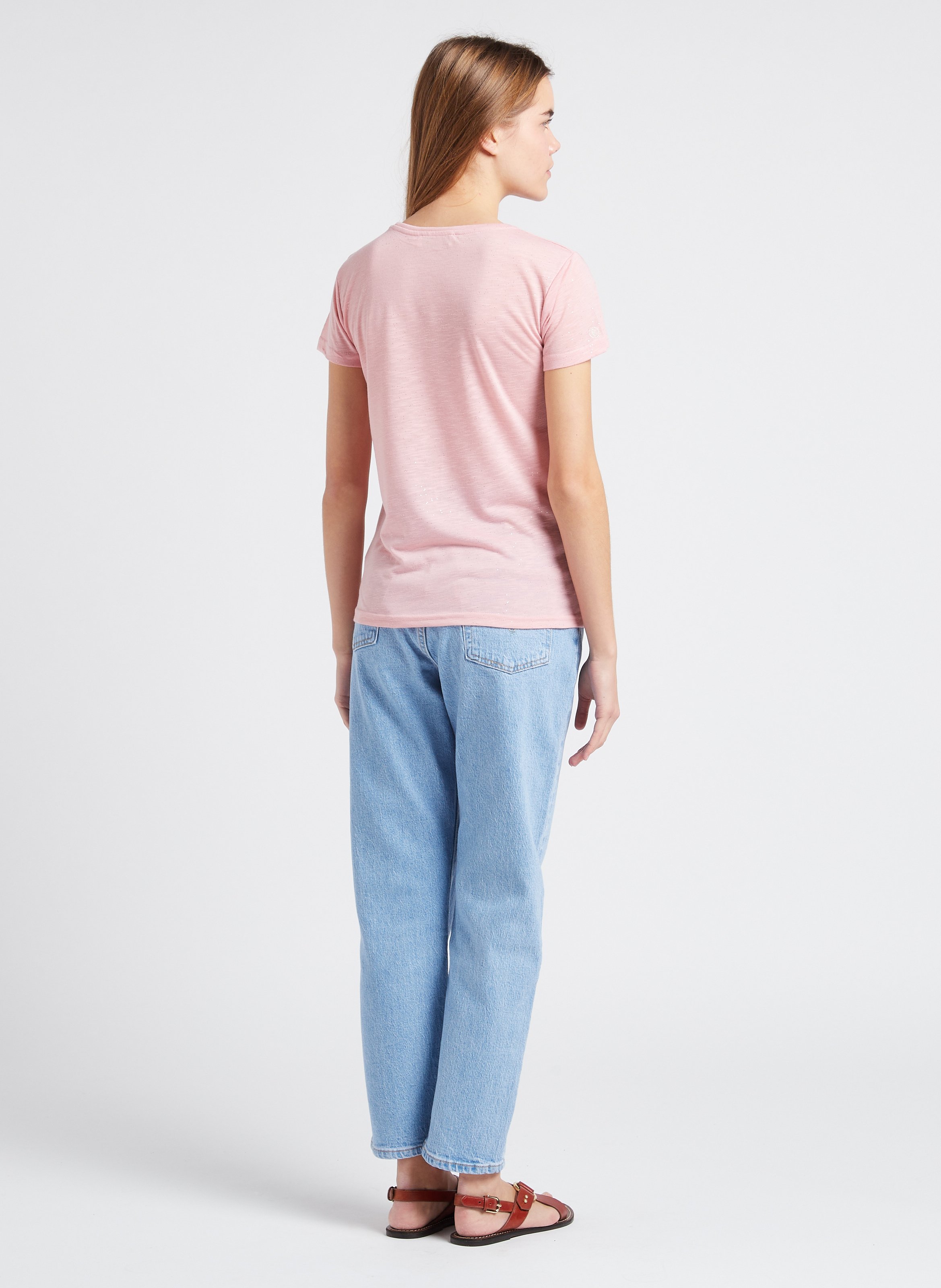 Rundhals-T-Shirt mit Pailletten Rosa