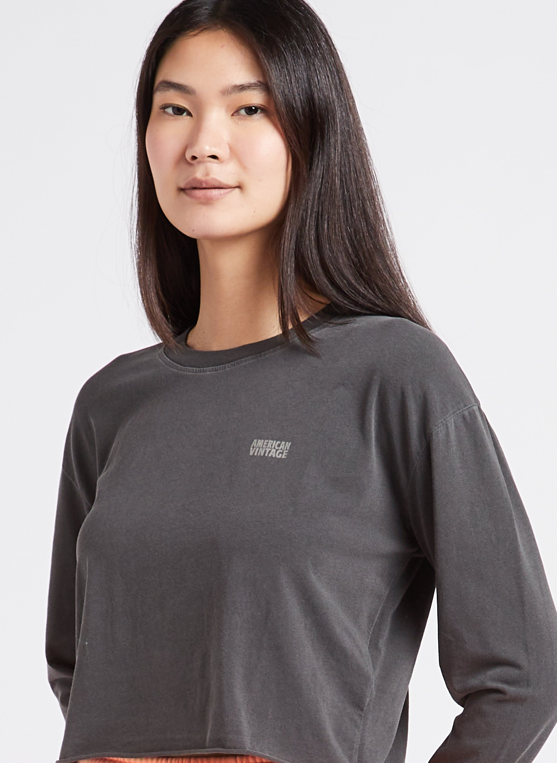 Kort T-shirt met zeefdruk | katoenblend Zwart