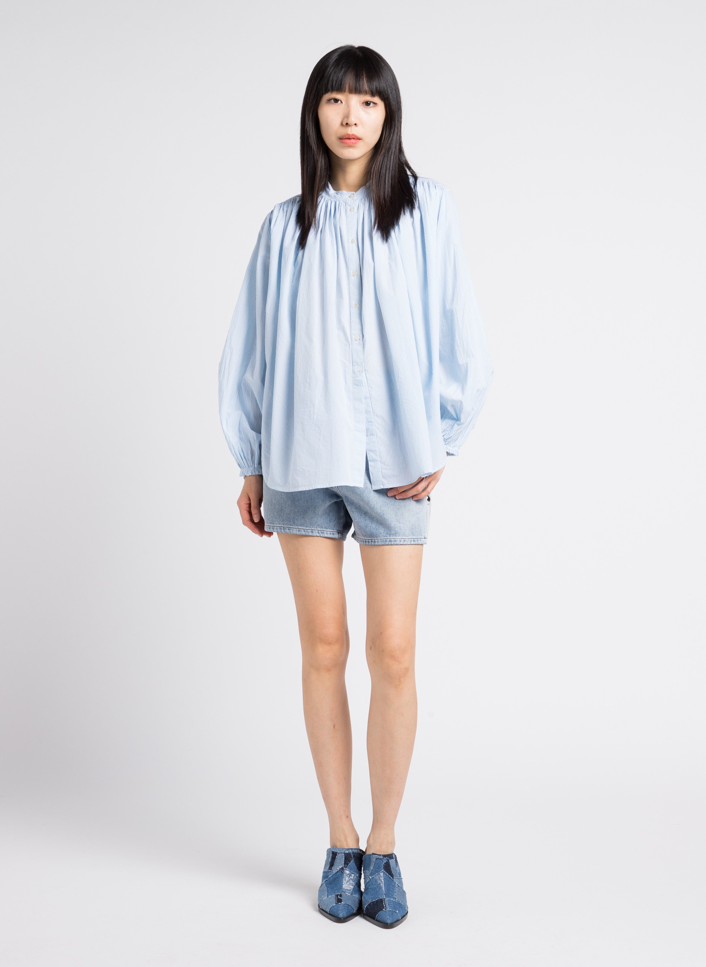 Straight high-rise cotton denim shorts with studs IRO Blue