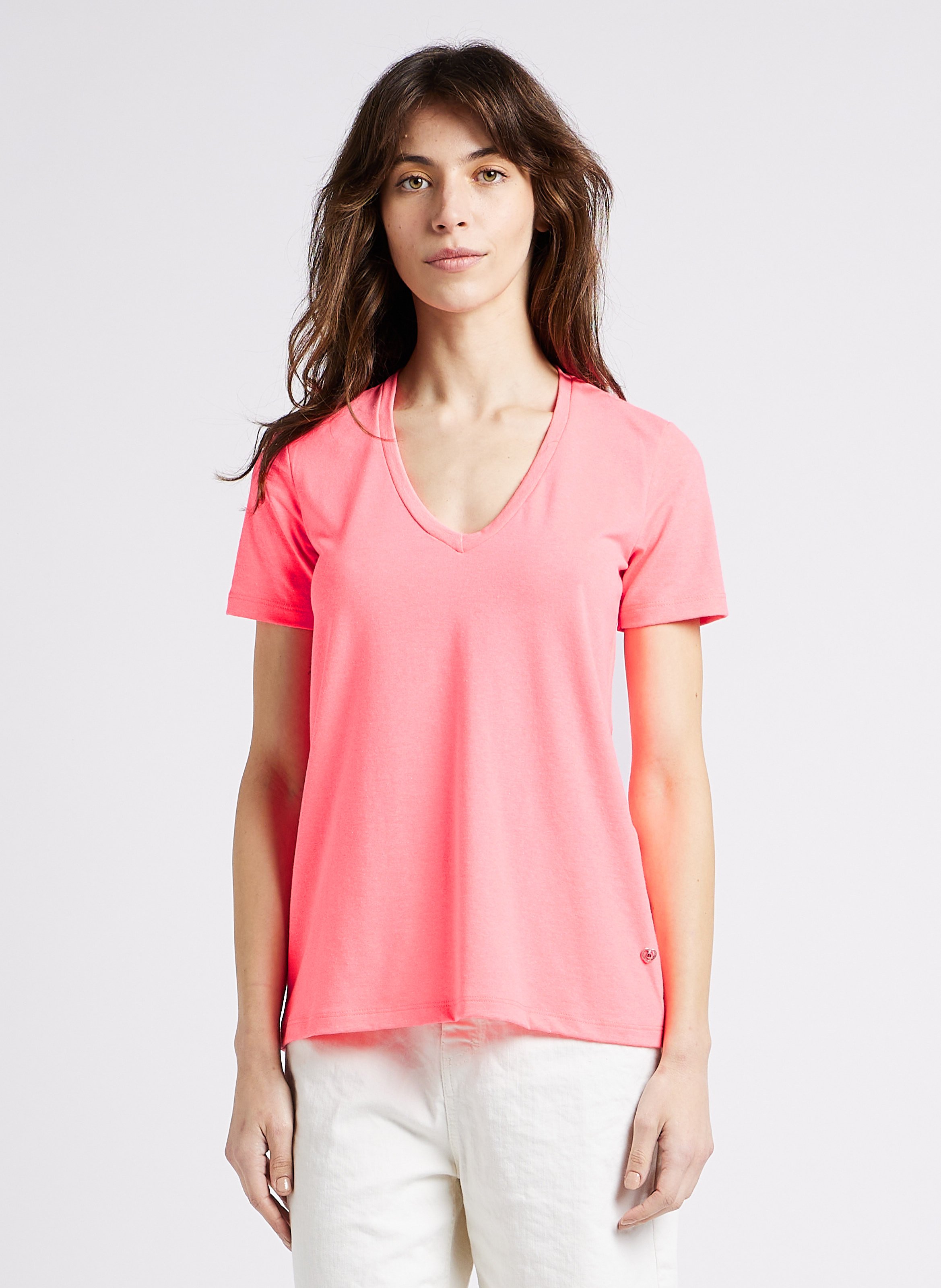 Cotton-blend V-neck T-shirt PLEASE Pink