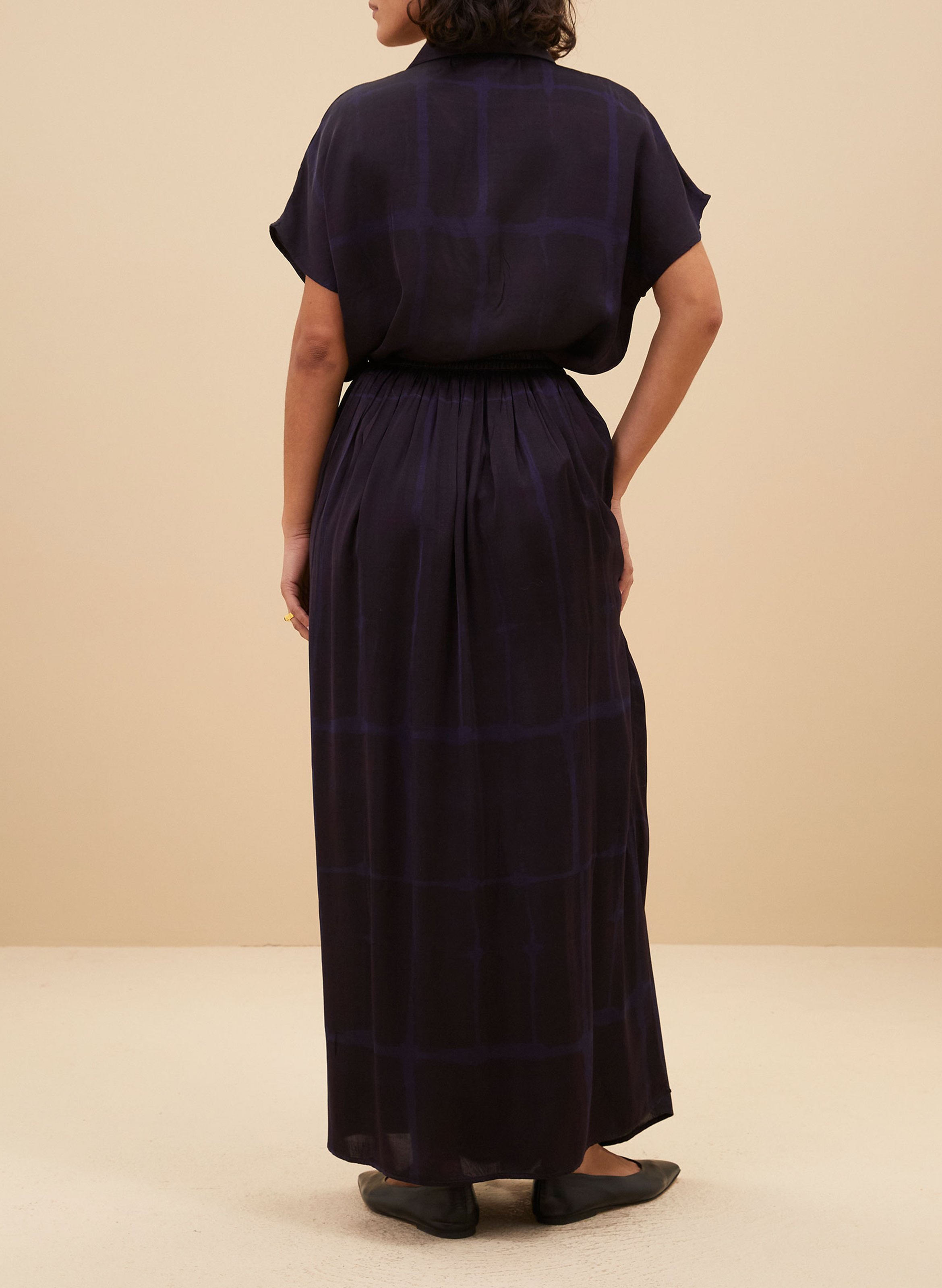 Jupe longue taille haute imprimée Bleu