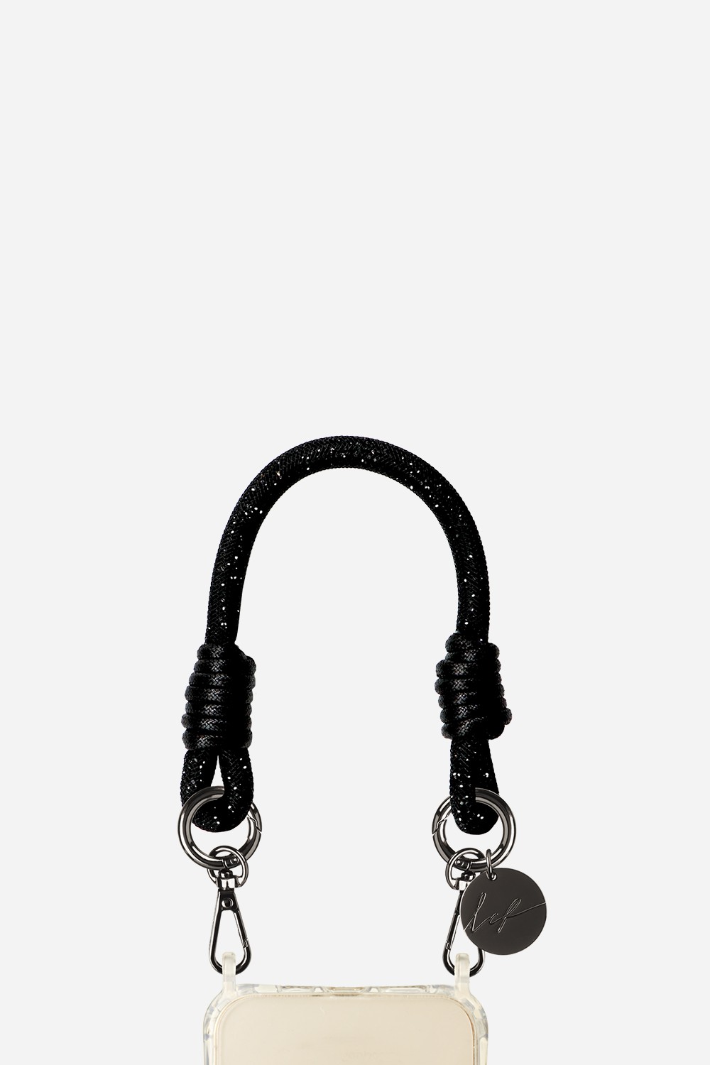 Short phone cord with rhinestones LA COQUE FRANCAISE Black