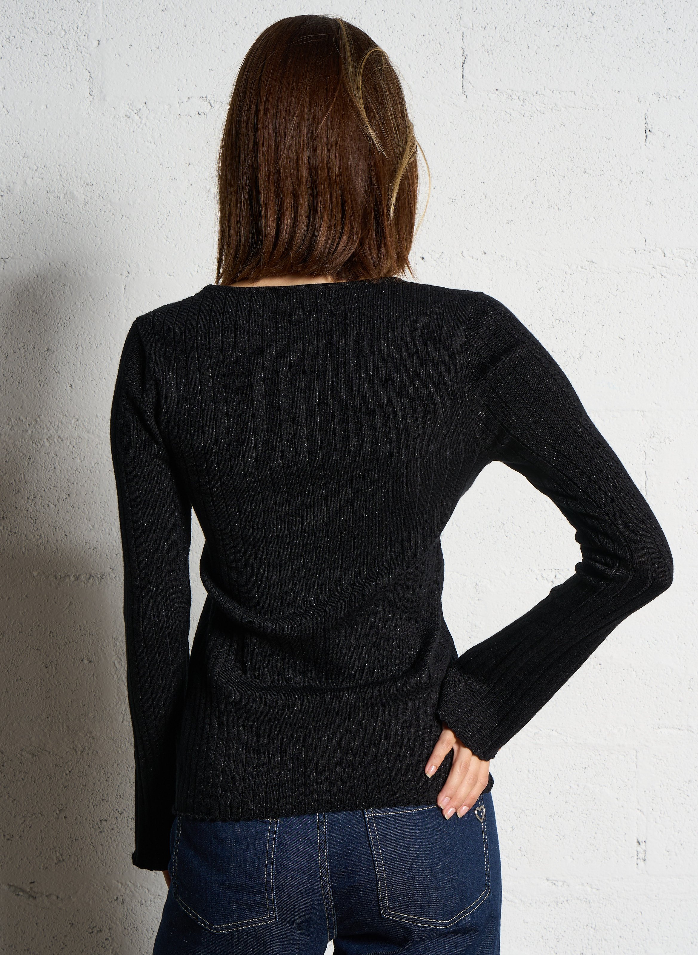 Gilet col V en coton bio mélangé MAJESTIC FILATURES Noir