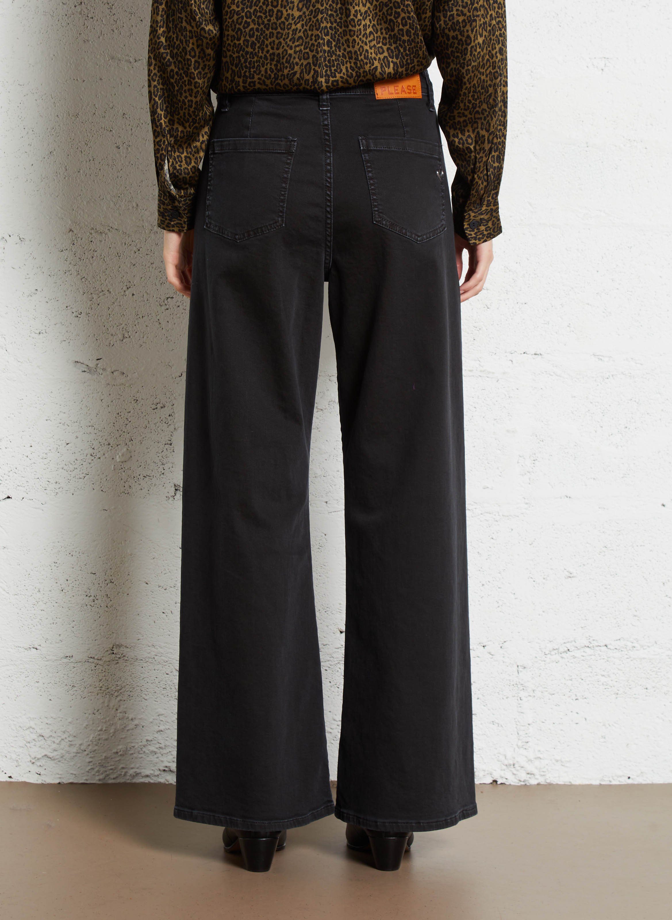 High-rise wide-leg cotton jeans Black
